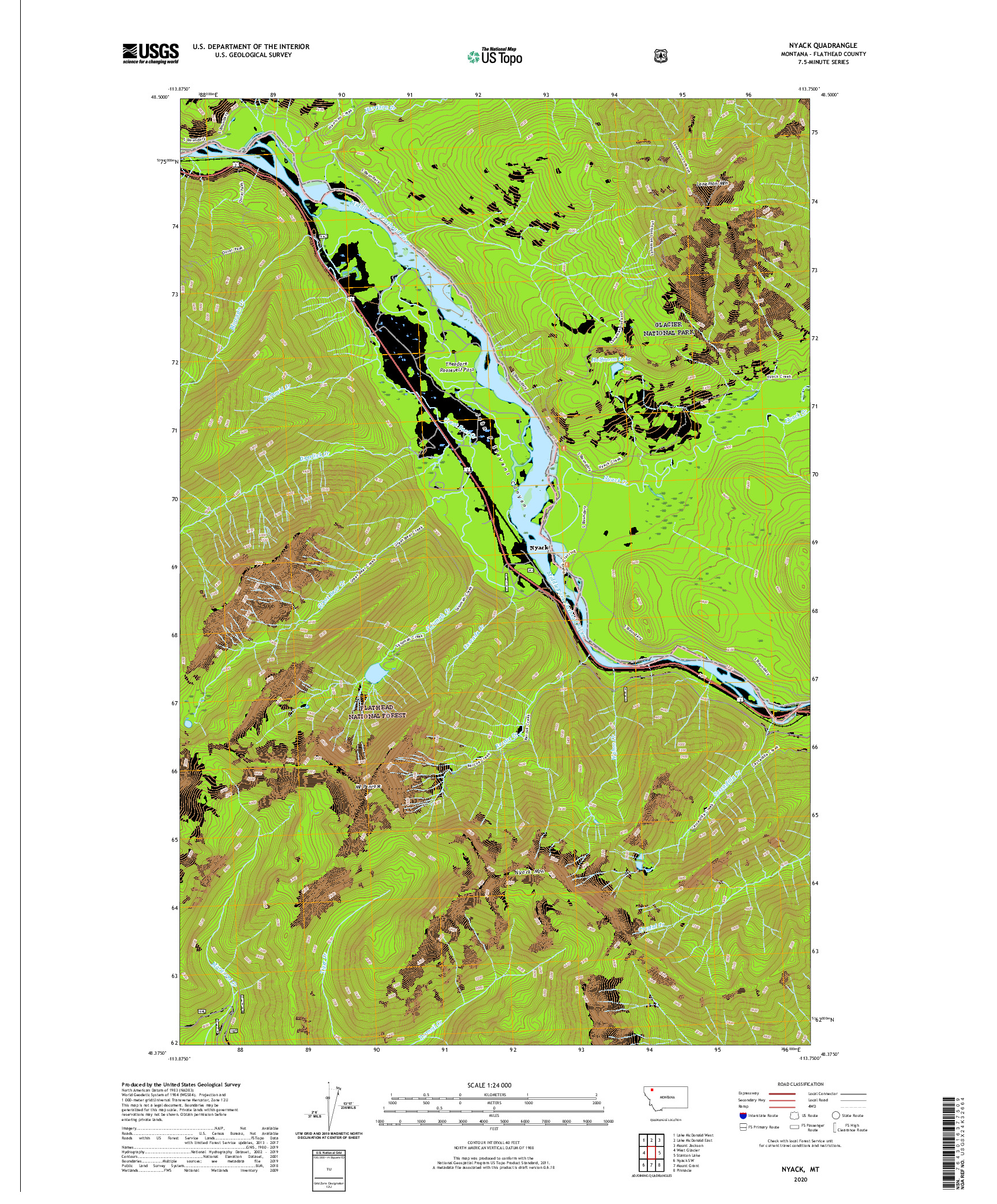 USGS US TOPO 7.5-MINUTE MAP FOR NYACK, MT 2020
