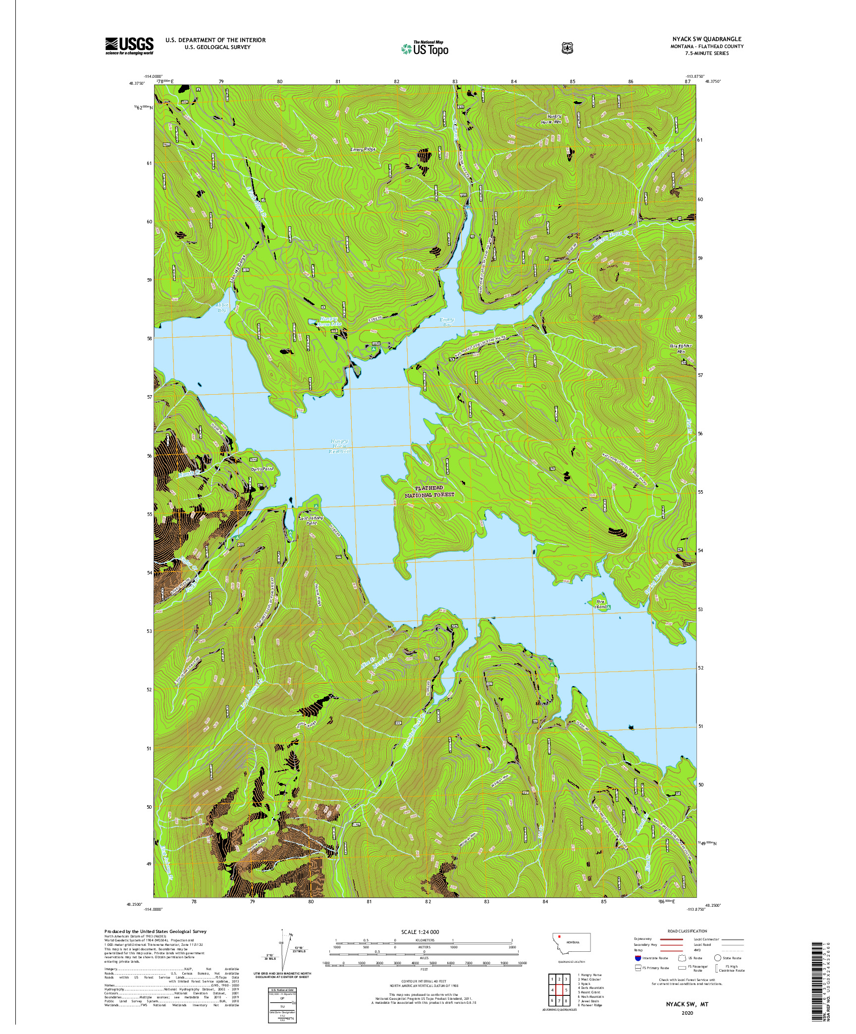 USGS US TOPO 7.5-MINUTE MAP FOR NYACK SW, MT 2020