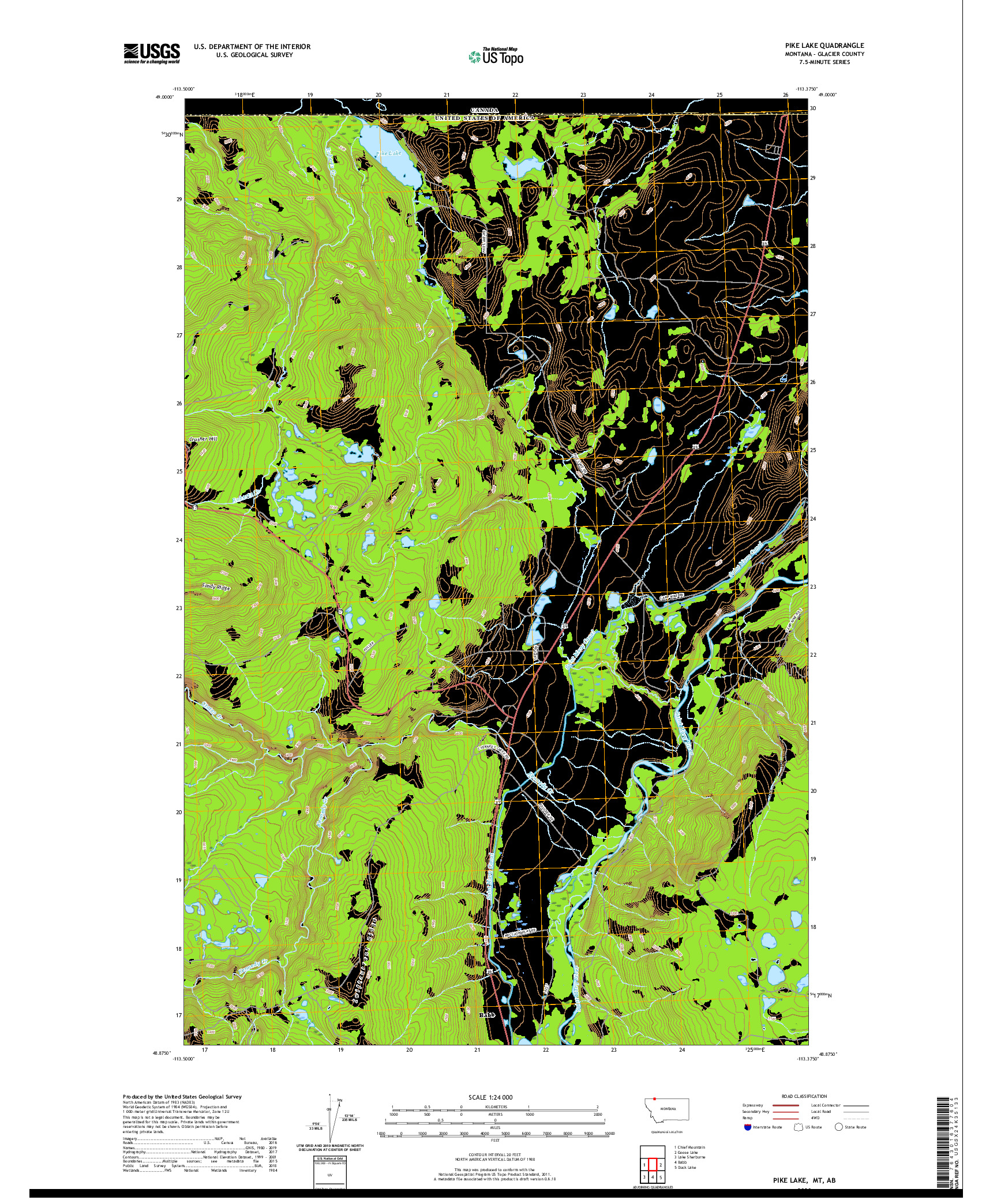 USGS US TOPO 7.5-MINUTE MAP FOR PIKE LAKE, MT,AB 2020