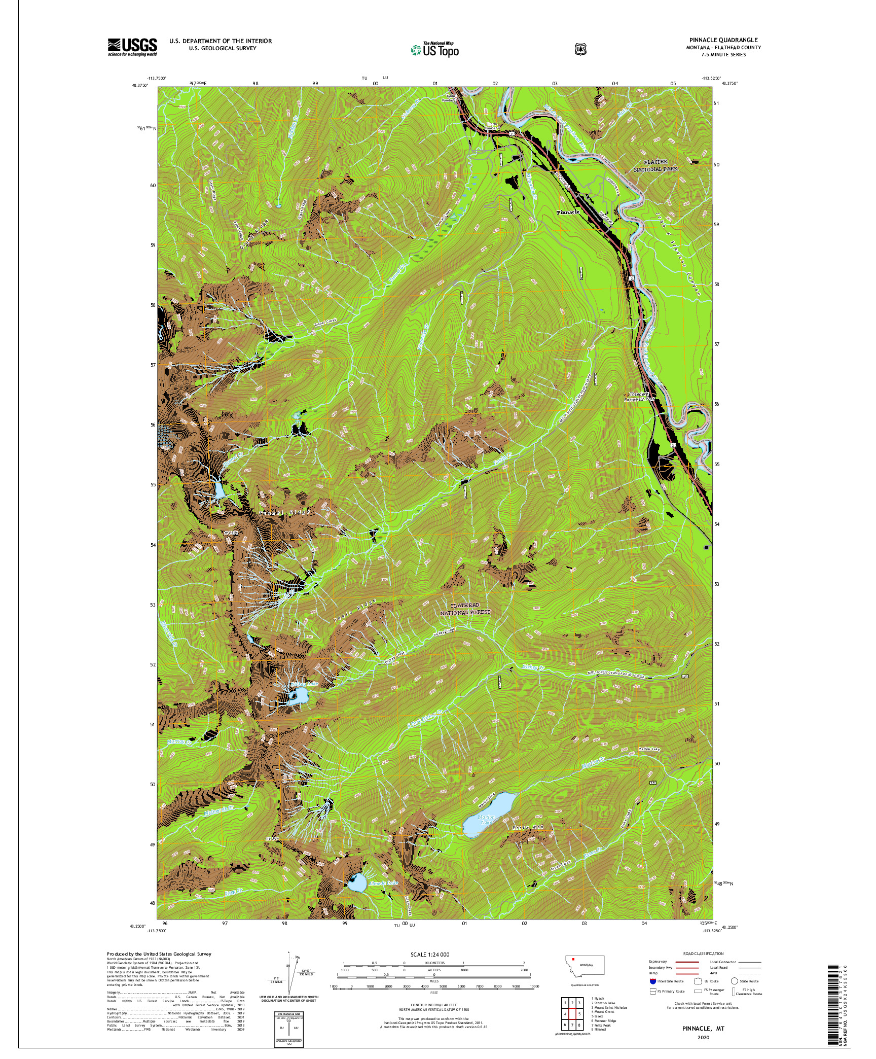 USGS US TOPO 7.5-MINUTE MAP FOR PINNACLE, MT 2020