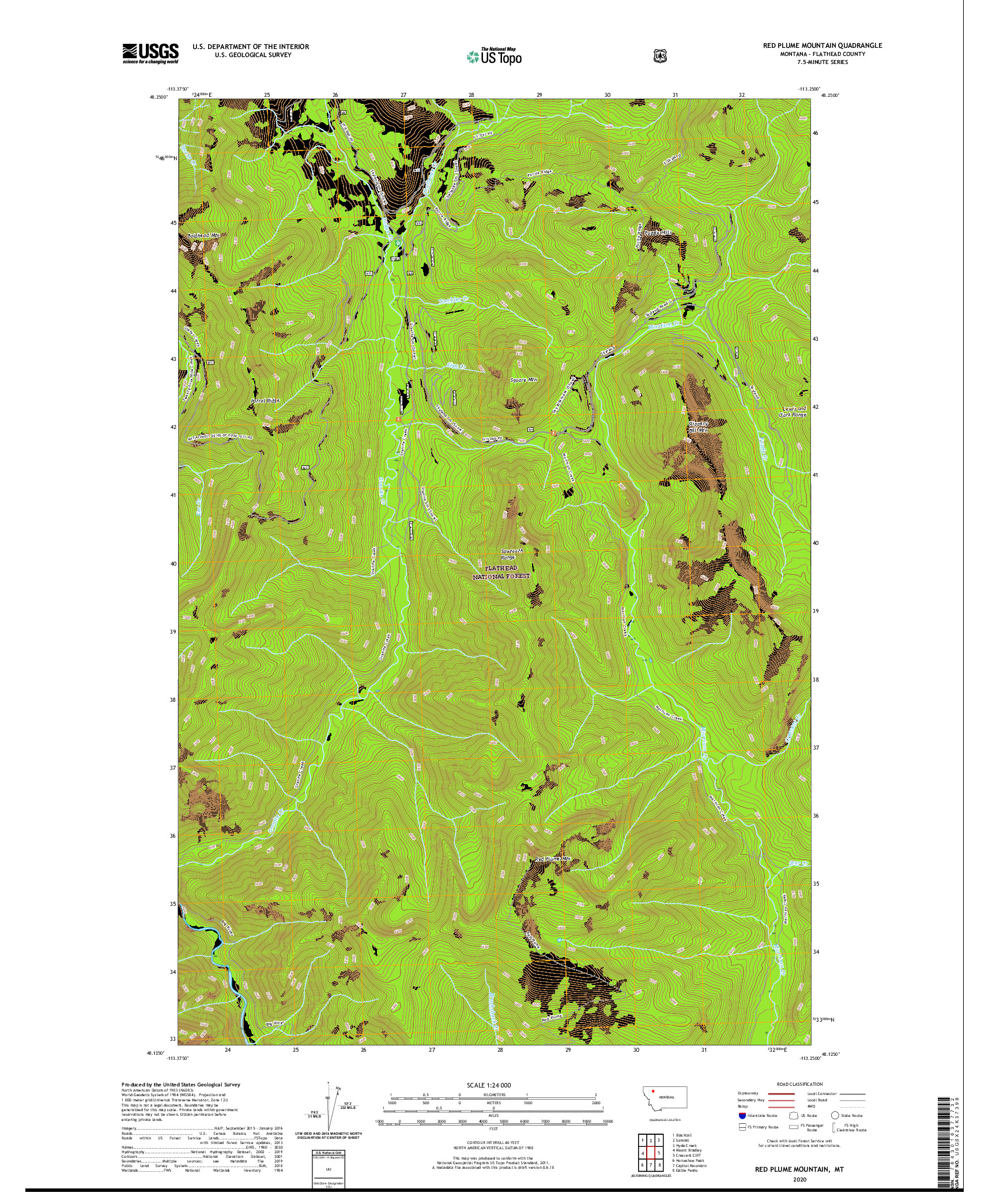 USGS US TOPO 7.5-MINUTE MAP FOR RED PLUME MOUNTAIN, MT 2020