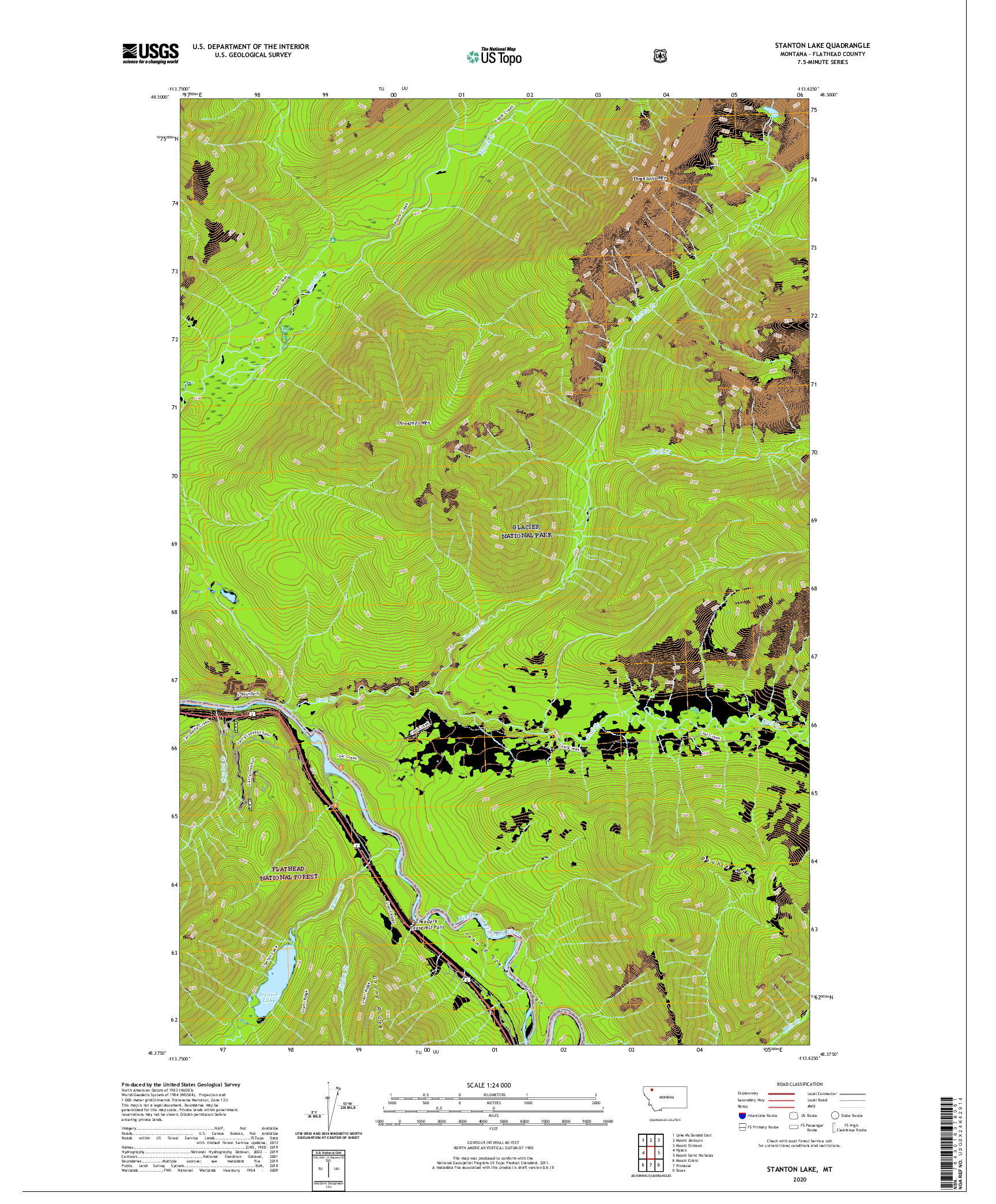 USGS US TOPO 7.5-MINUTE MAP FOR STANTON LAKE, MT 2020