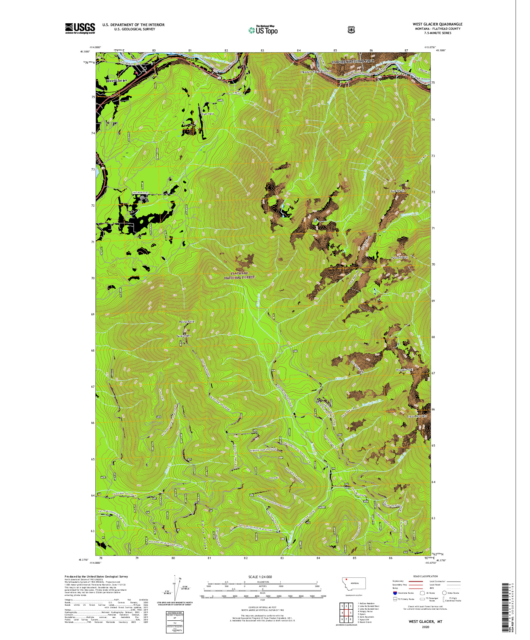 USGS US TOPO 7.5-MINUTE MAP FOR WEST GLACIER, MT 2020
