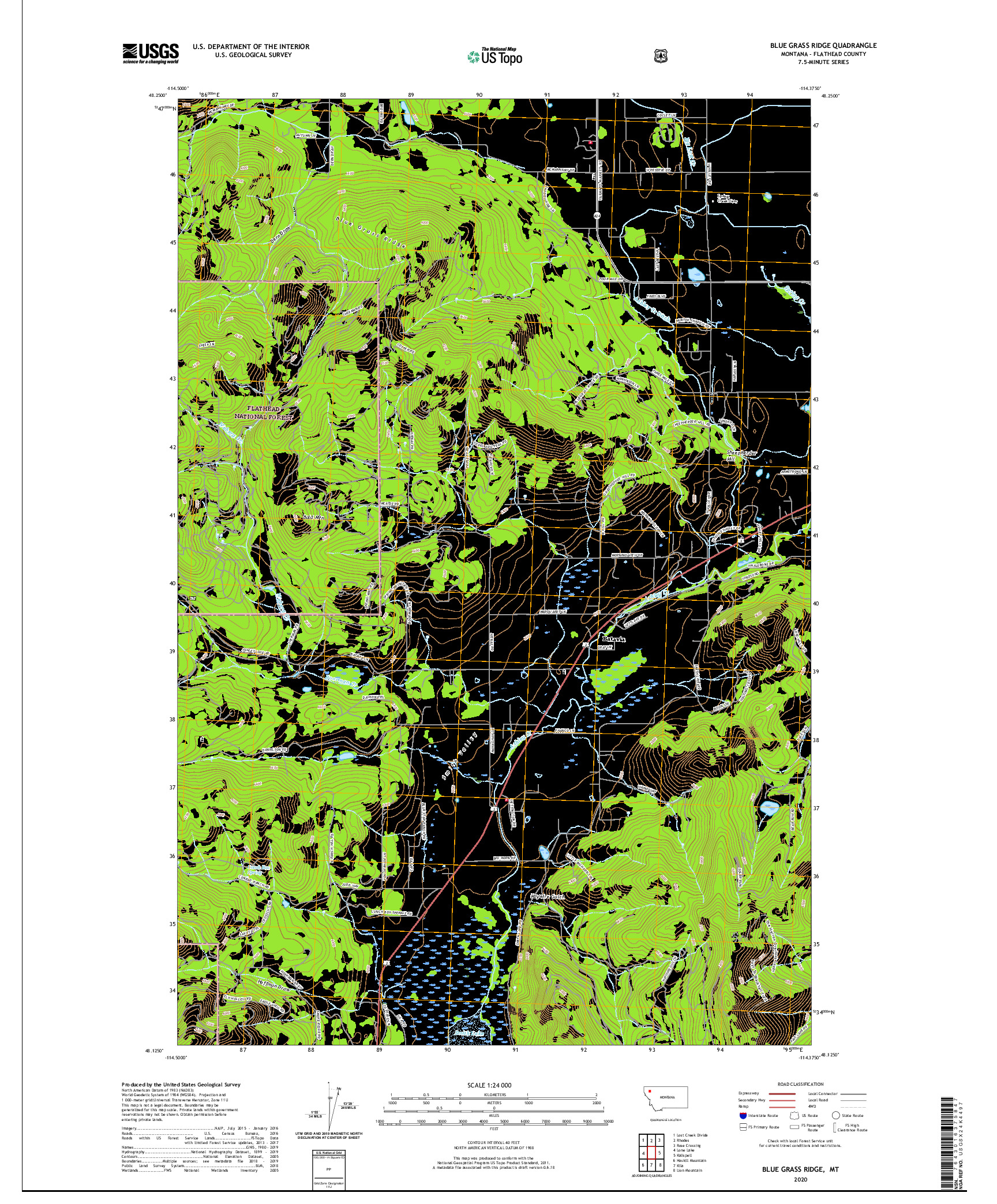 USGS US TOPO 7.5-MINUTE MAP FOR BLUE GRASS RIDGE, MT 2020