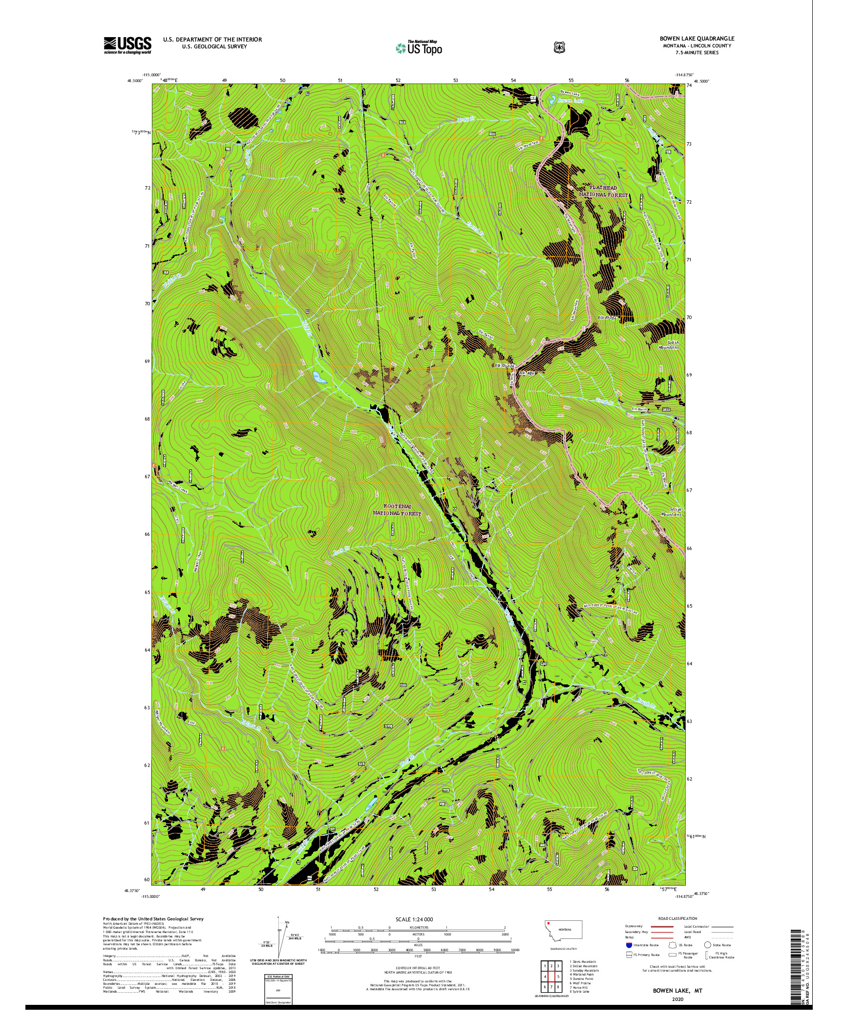 USGS US TOPO 7.5-MINUTE MAP FOR BOWEN LAKE, MT 2020