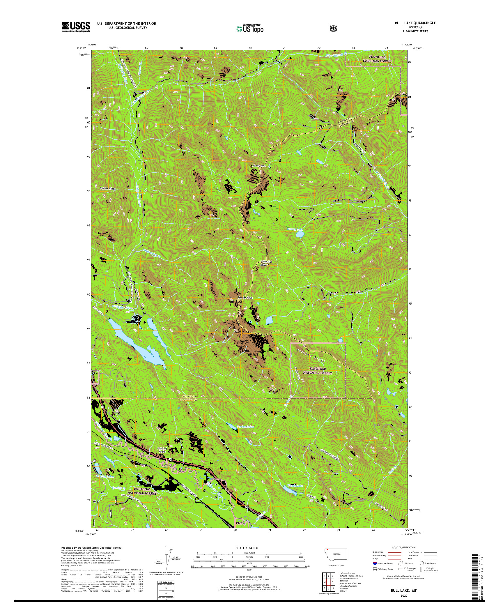 USGS US TOPO 7.5-MINUTE MAP FOR BULL LAKE, MT 2020