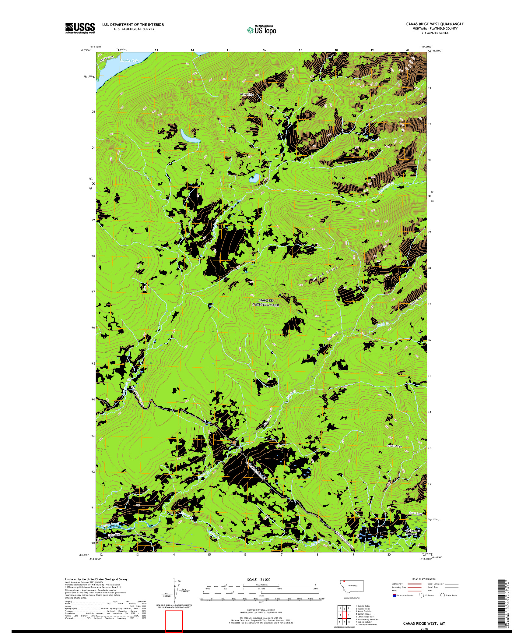 USGS US TOPO 7.5-MINUTE MAP FOR CAMAS RIDGE WEST, MT 2020