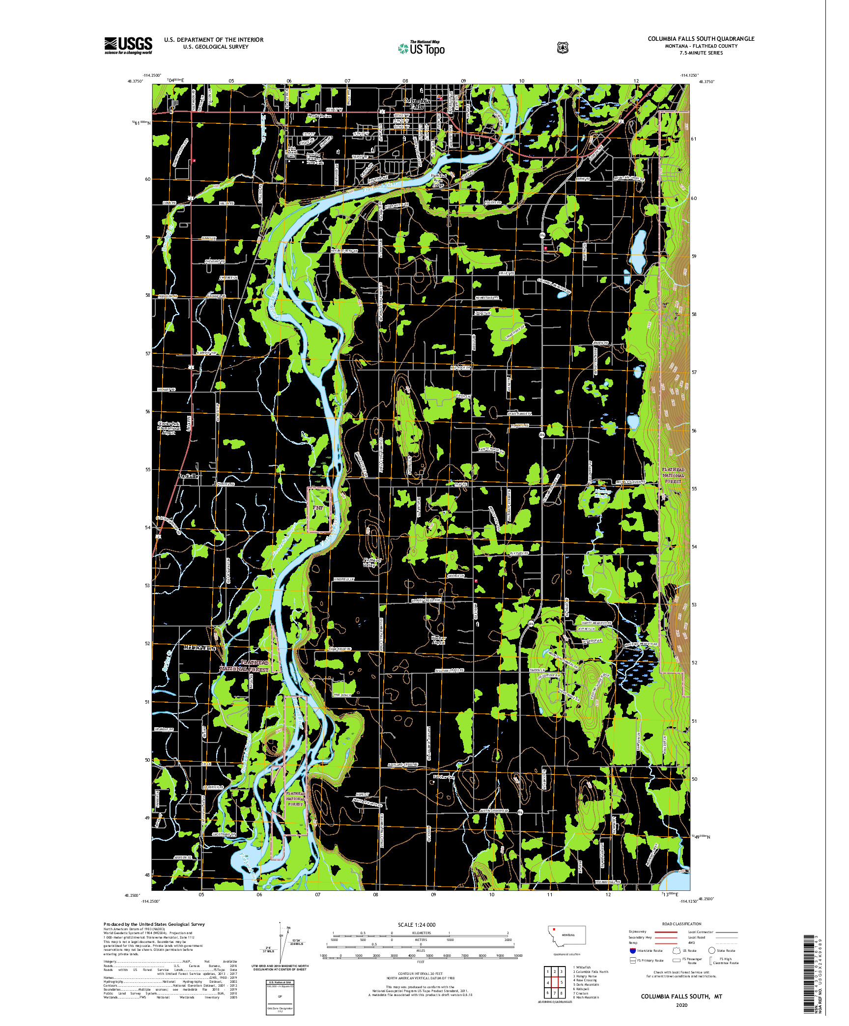 USGS US TOPO 7.5-MINUTE MAP FOR COLUMBIA FALLS SOUTH, MT 2020