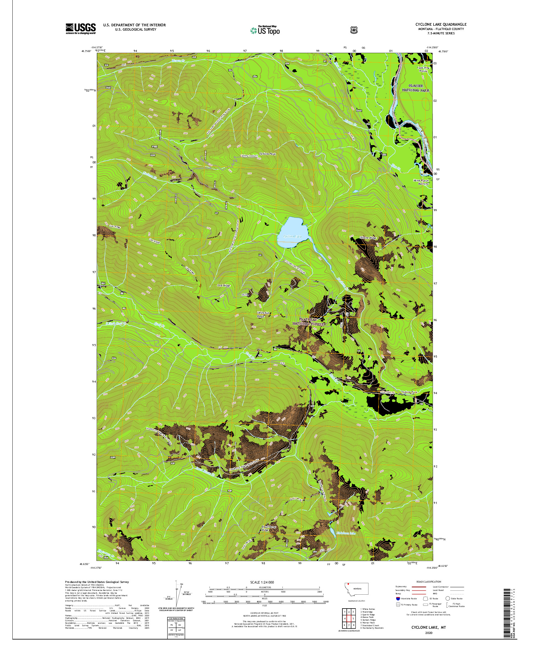 USGS US TOPO 7.5-MINUTE MAP FOR CYCLONE LAKE, MT 2020
