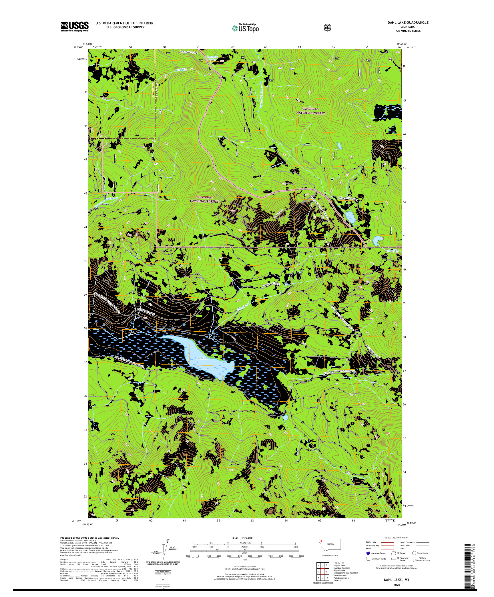 USGS US TOPO 7.5-MINUTE MAP FOR DAHL LAKE, MT 2020