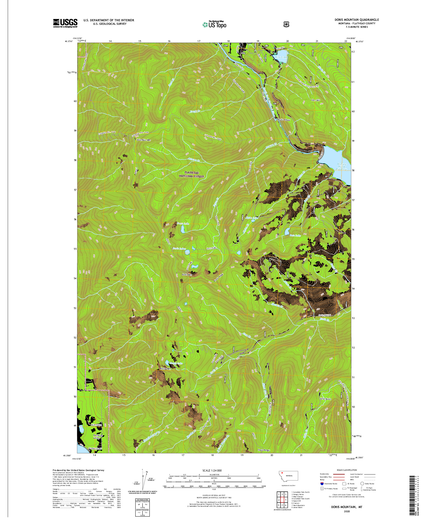 USGS US TOPO 7.5-MINUTE MAP FOR DORIS MOUNTAIN, MT 2020