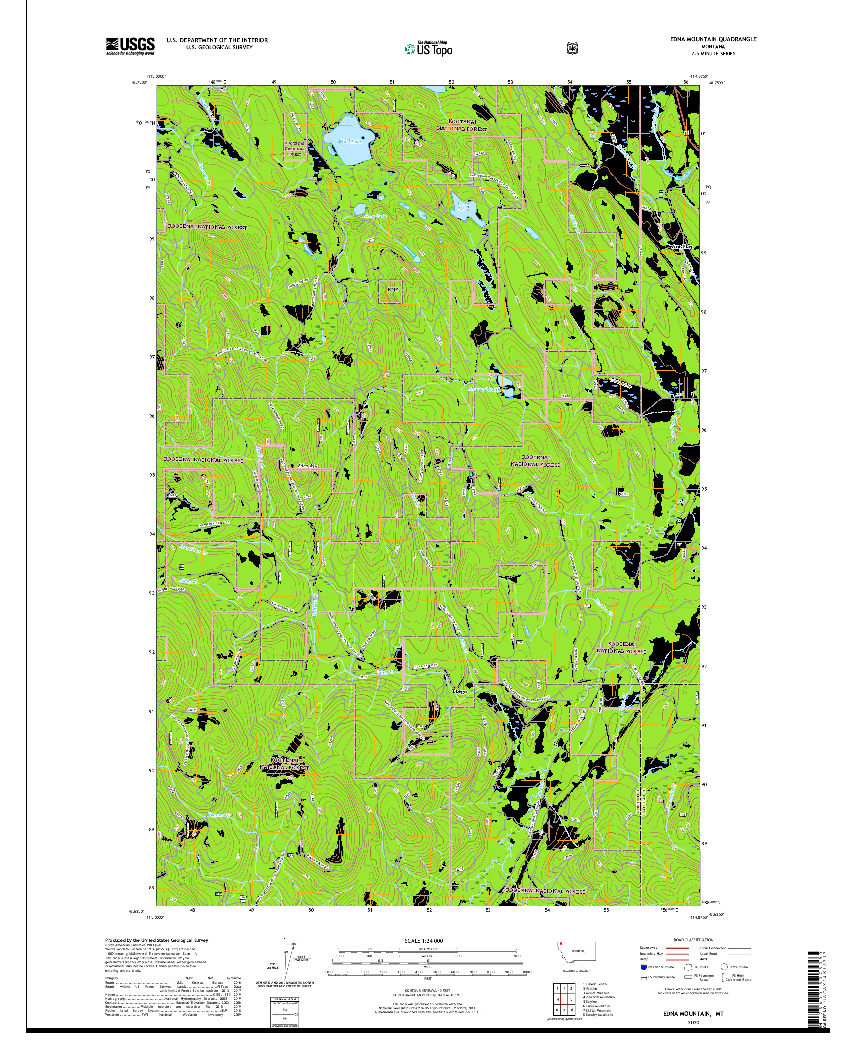 USGS US TOPO 7.5-MINUTE MAP FOR EDNA MOUNTAIN, MT 2020