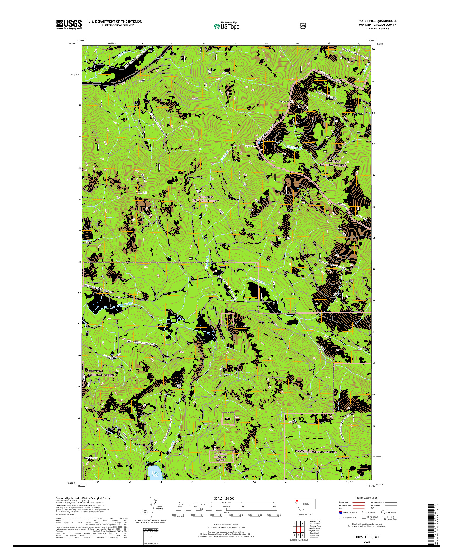 USGS US TOPO 7.5-MINUTE MAP FOR HORSE HILL, MT 2020