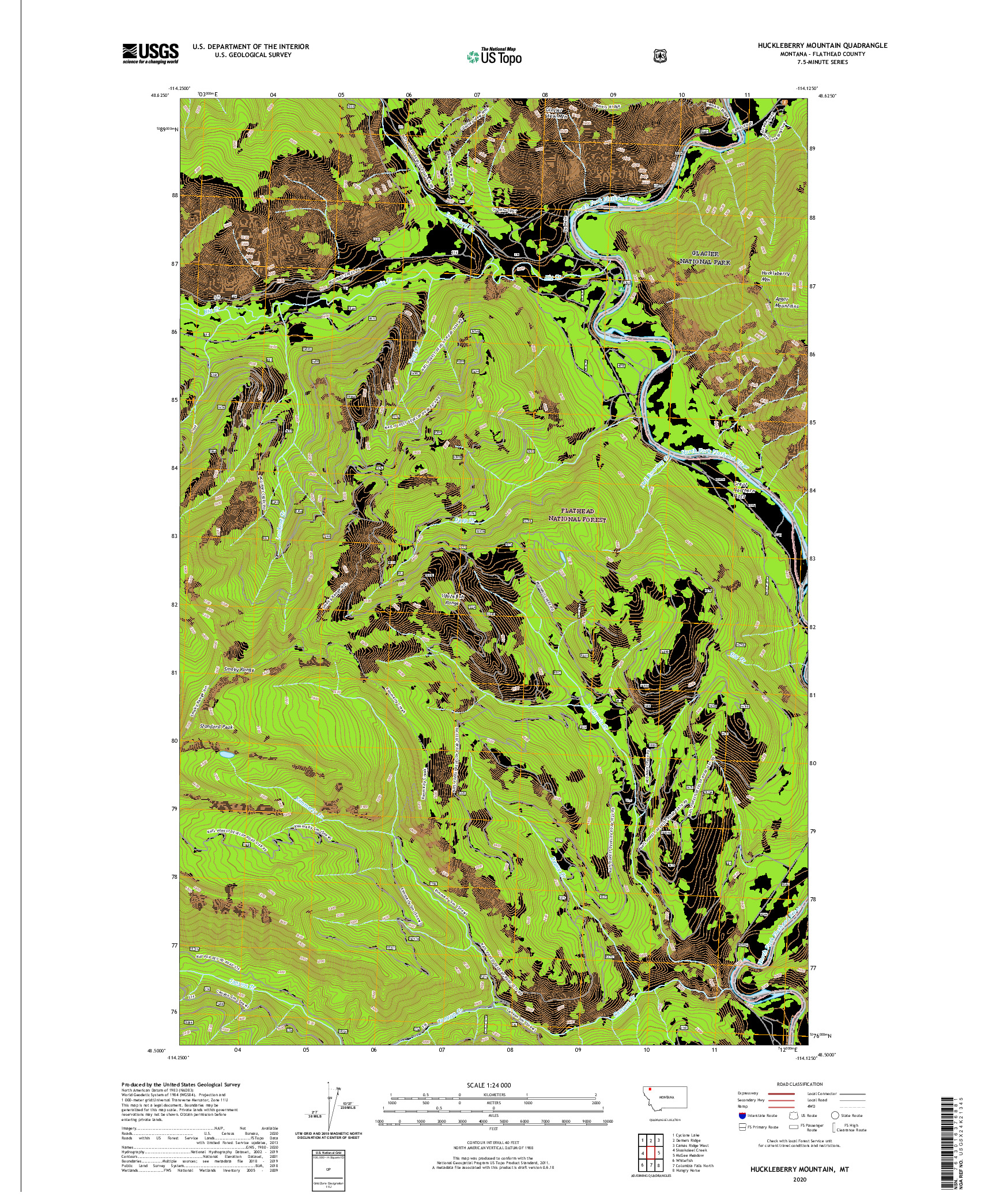 USGS US TOPO 7.5-MINUTE MAP FOR HUCKLEBERRY MOUNTAIN, MT 2020