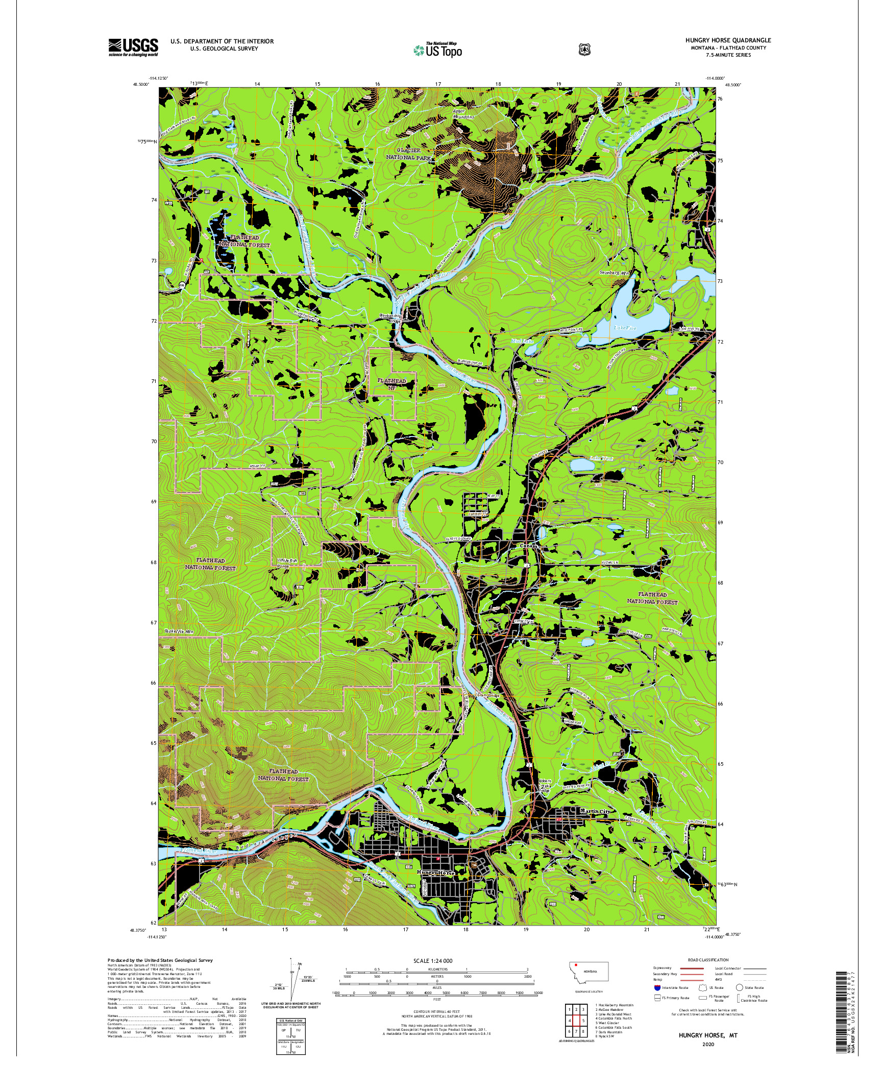 USGS US TOPO 7.5-MINUTE MAP FOR HUNGRY HORSE, MT 2020