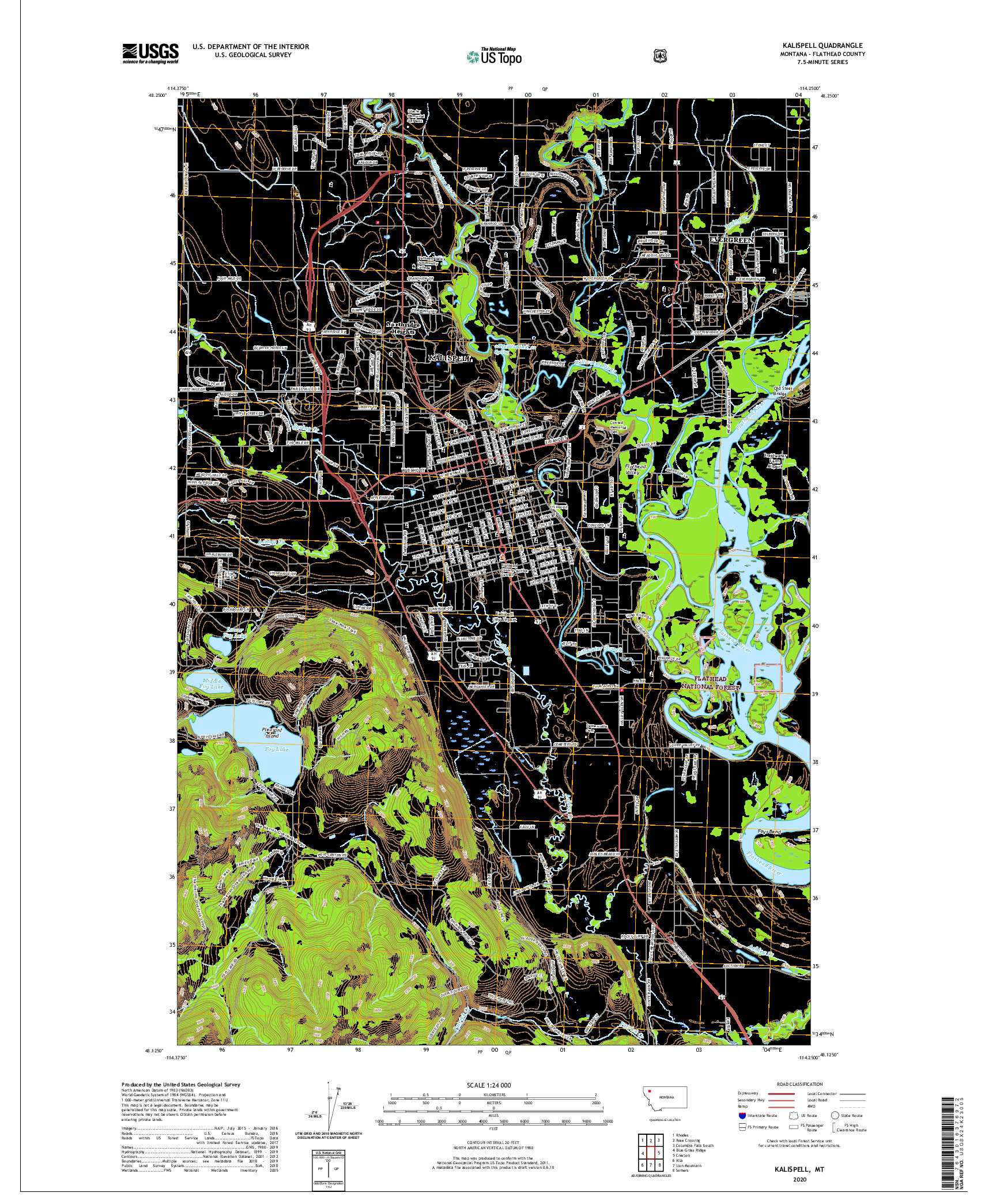 USGS US TOPO 7.5-MINUTE MAP FOR KALISPELL, MT 2020