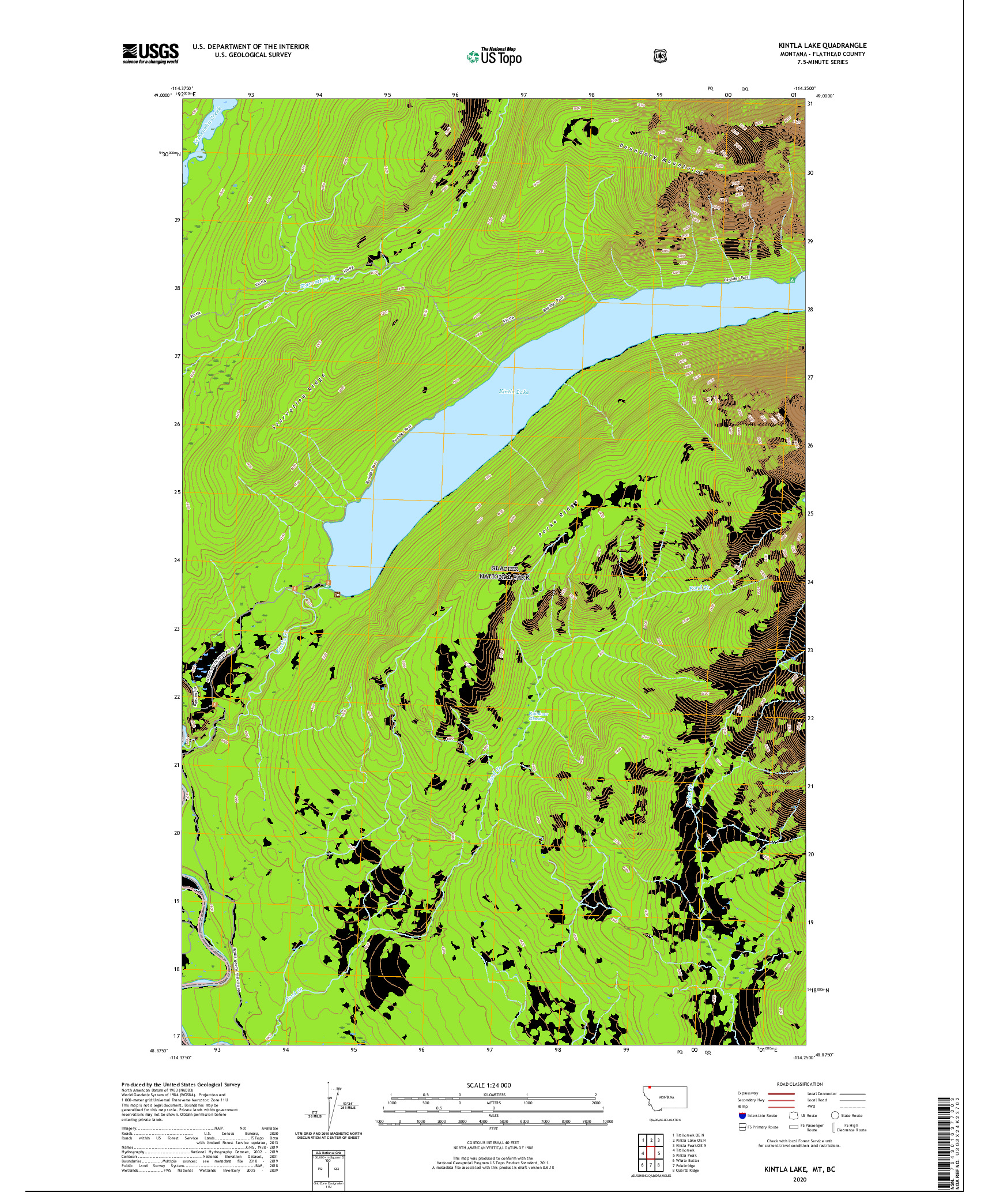 USGS US TOPO 7.5-MINUTE MAP FOR KINTLA LAKE, MT,BC 2020