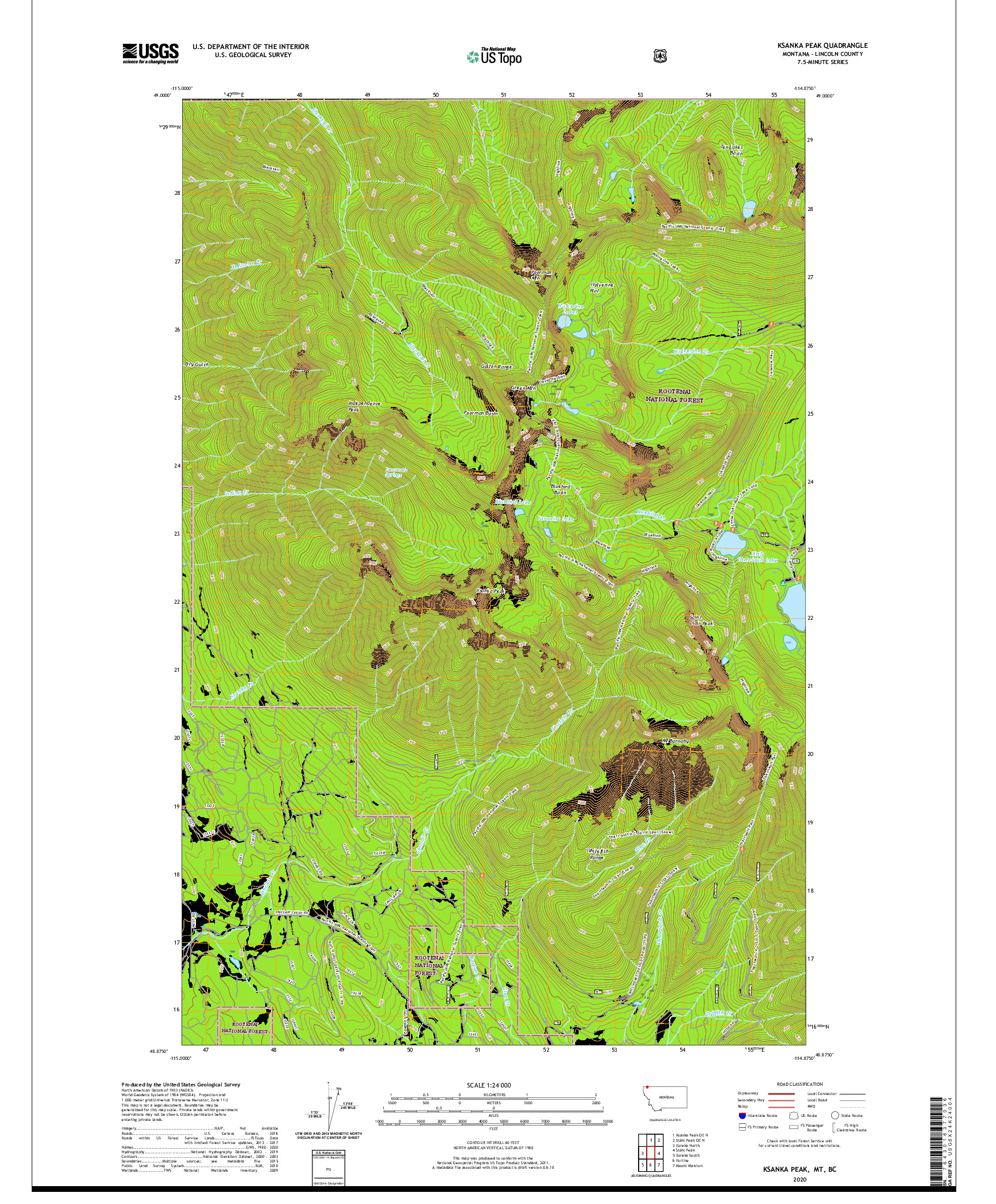 USGS US TOPO 7.5-MINUTE MAP FOR KSANKA PEAK, MT,BC 2020