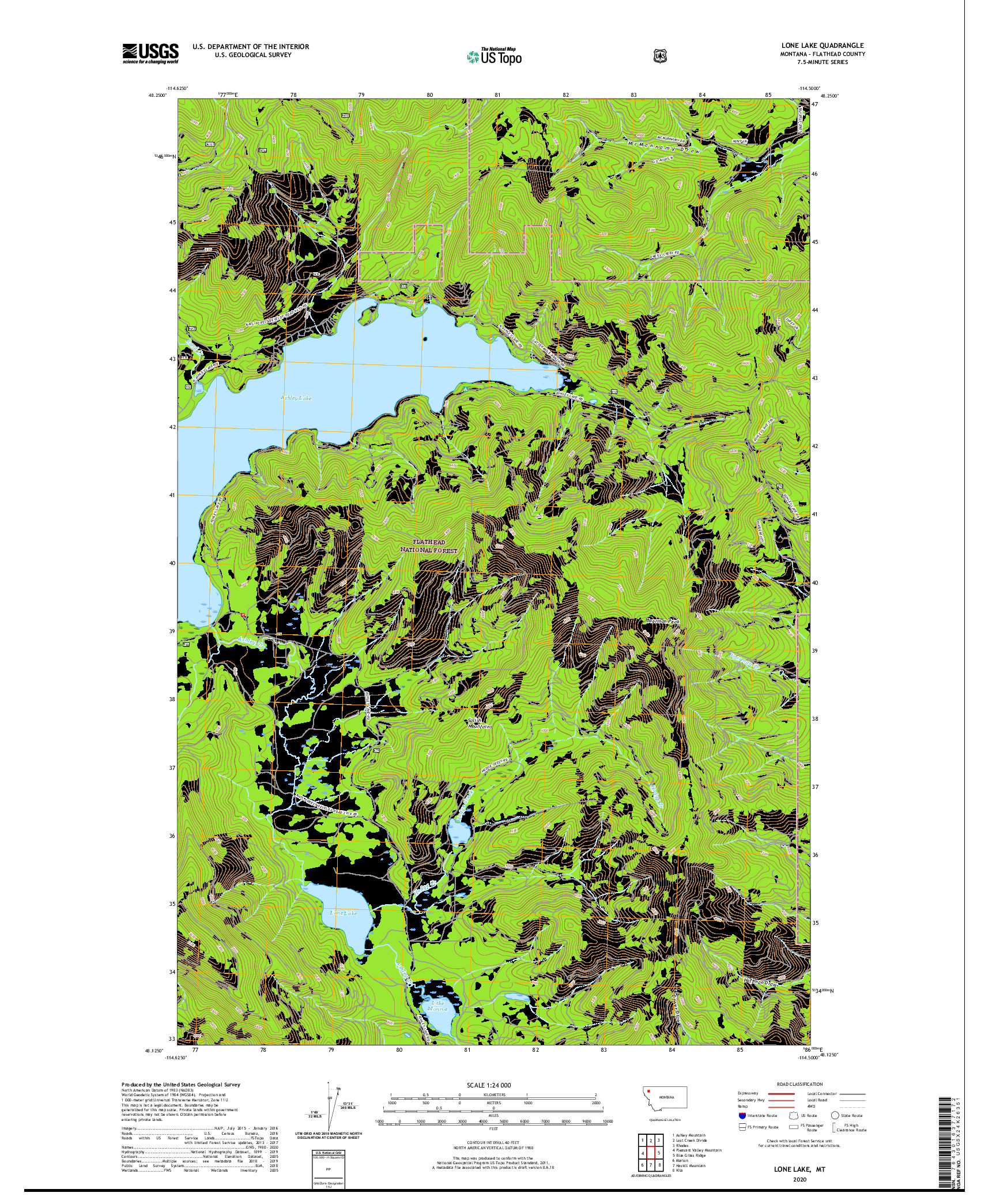 USGS US TOPO 7.5-MINUTE MAP FOR LONE LAKE, MT 2020