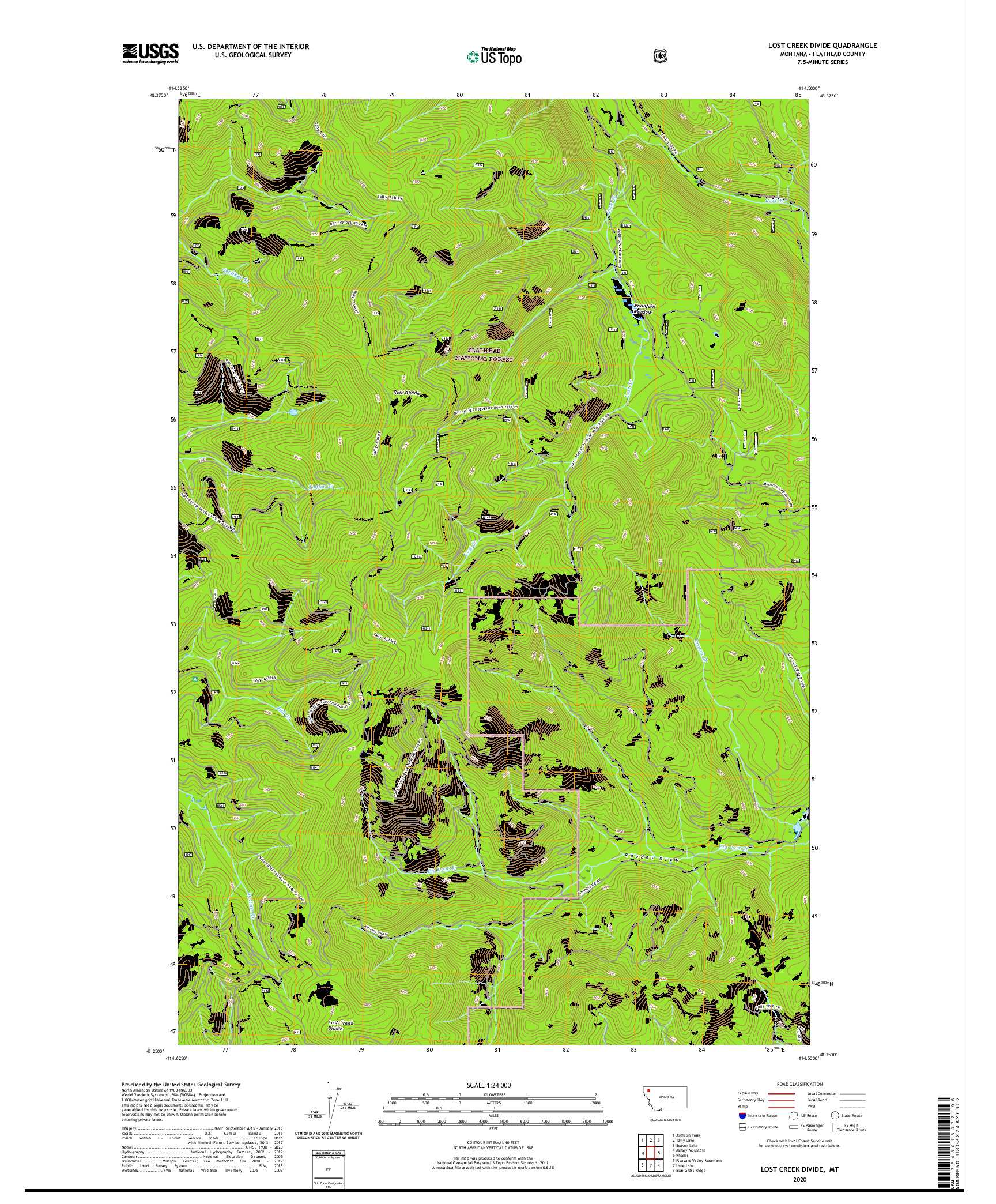 USGS US TOPO 7.5-MINUTE MAP FOR LOST CREEK DIVIDE, MT 2020