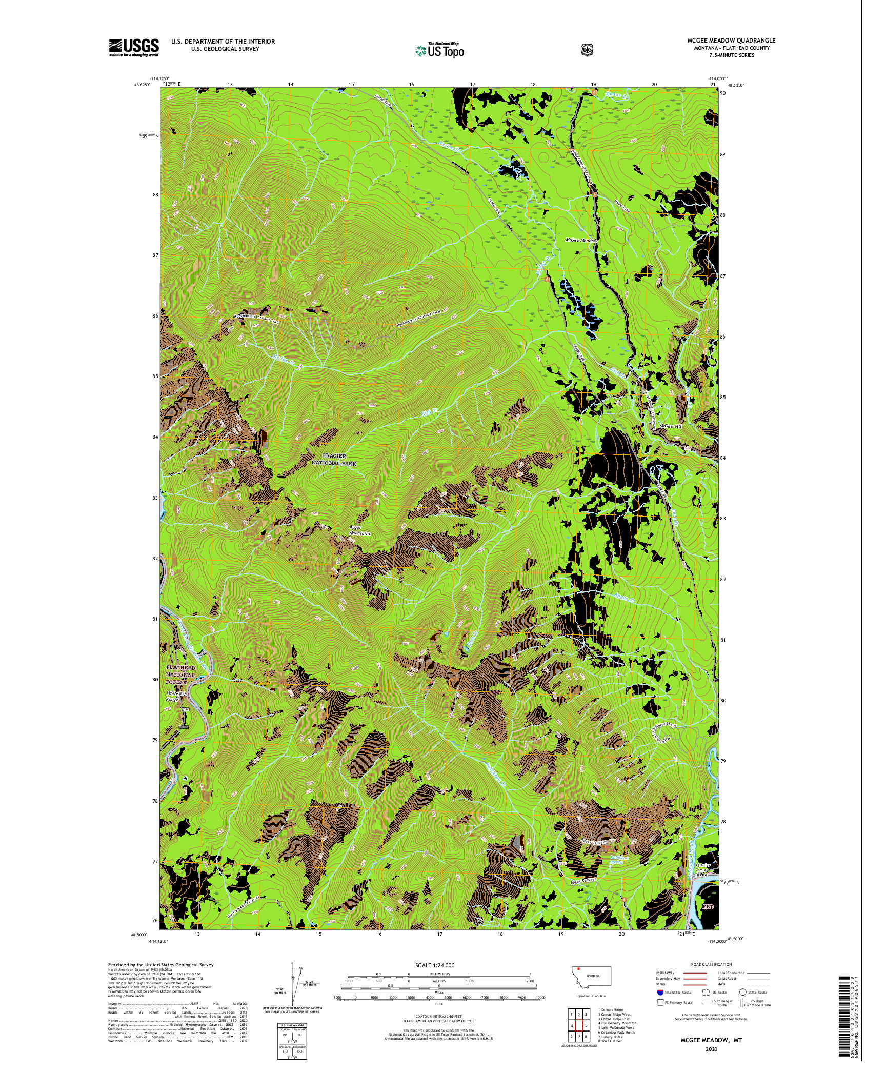 USGS US TOPO 7.5-MINUTE MAP FOR MCGEE MEADOW, MT 2020