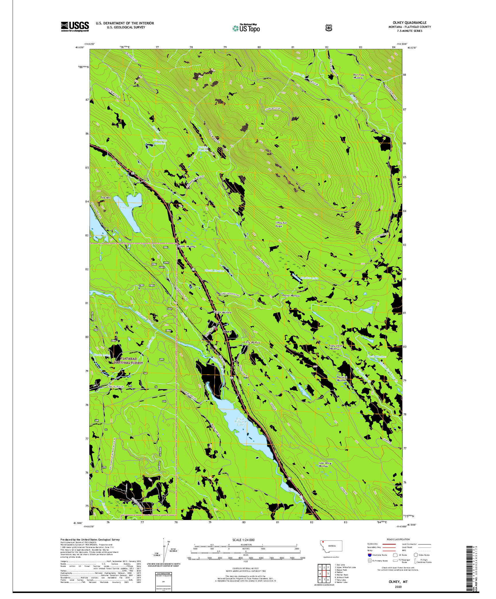 USGS US TOPO 7.5-MINUTE MAP FOR OLNEY, MT 2020