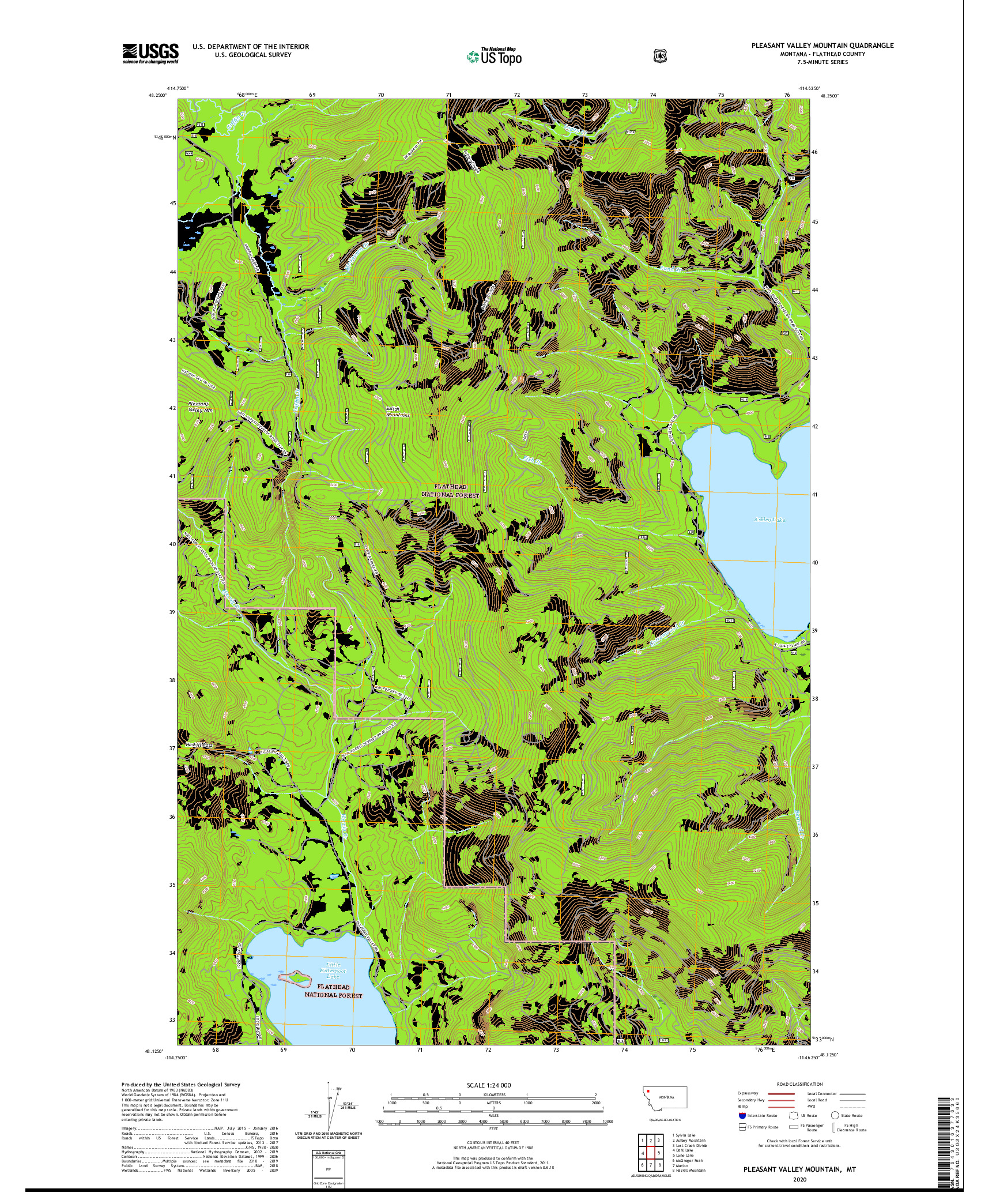 USGS US TOPO 7.5-MINUTE MAP FOR PLEASANT VALLEY MOUNTAIN, MT 2020