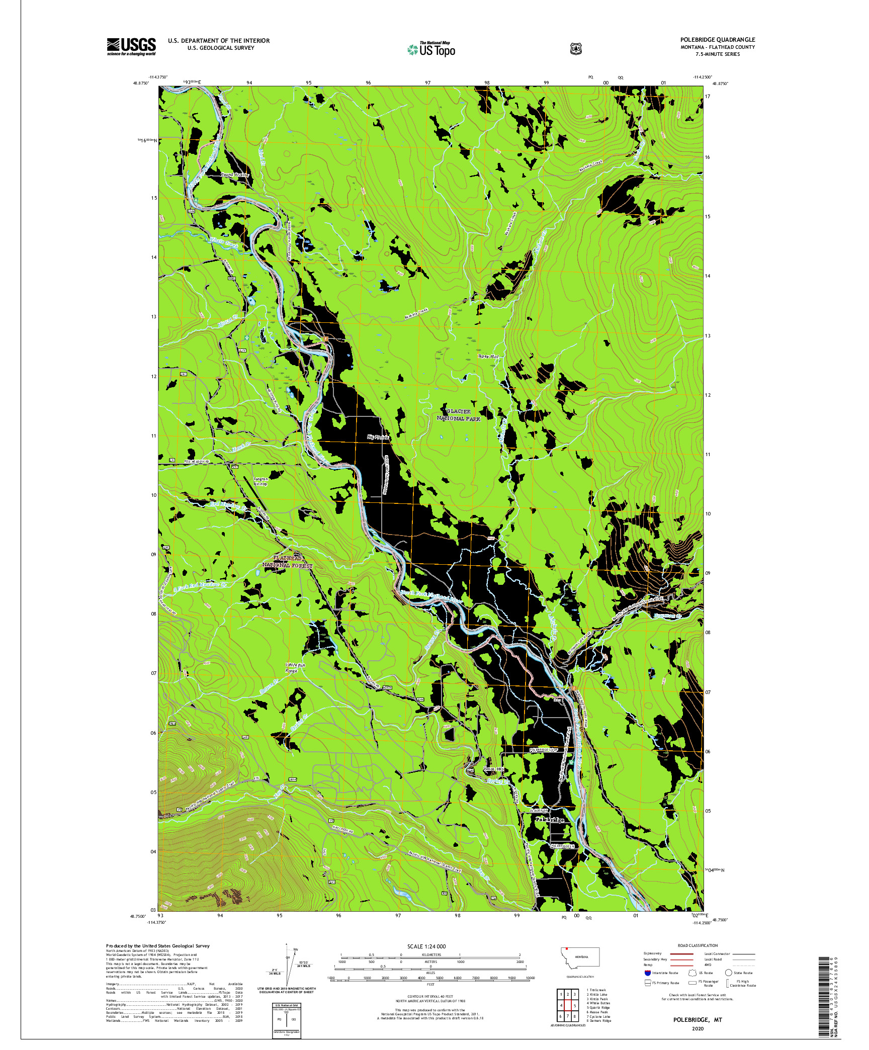 USGS US TOPO 7.5-MINUTE MAP FOR POLEBRIDGE, MT 2020