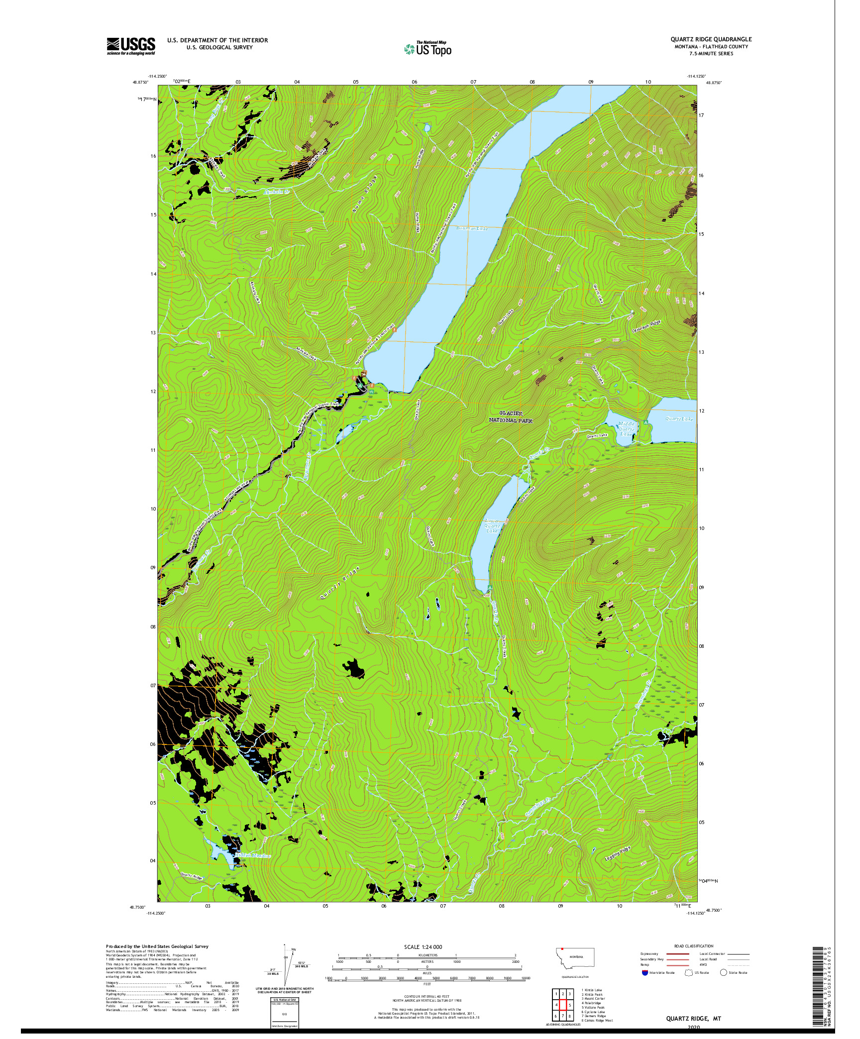 USGS US TOPO 7.5-MINUTE MAP FOR QUARTZ RIDGE, MT 2020