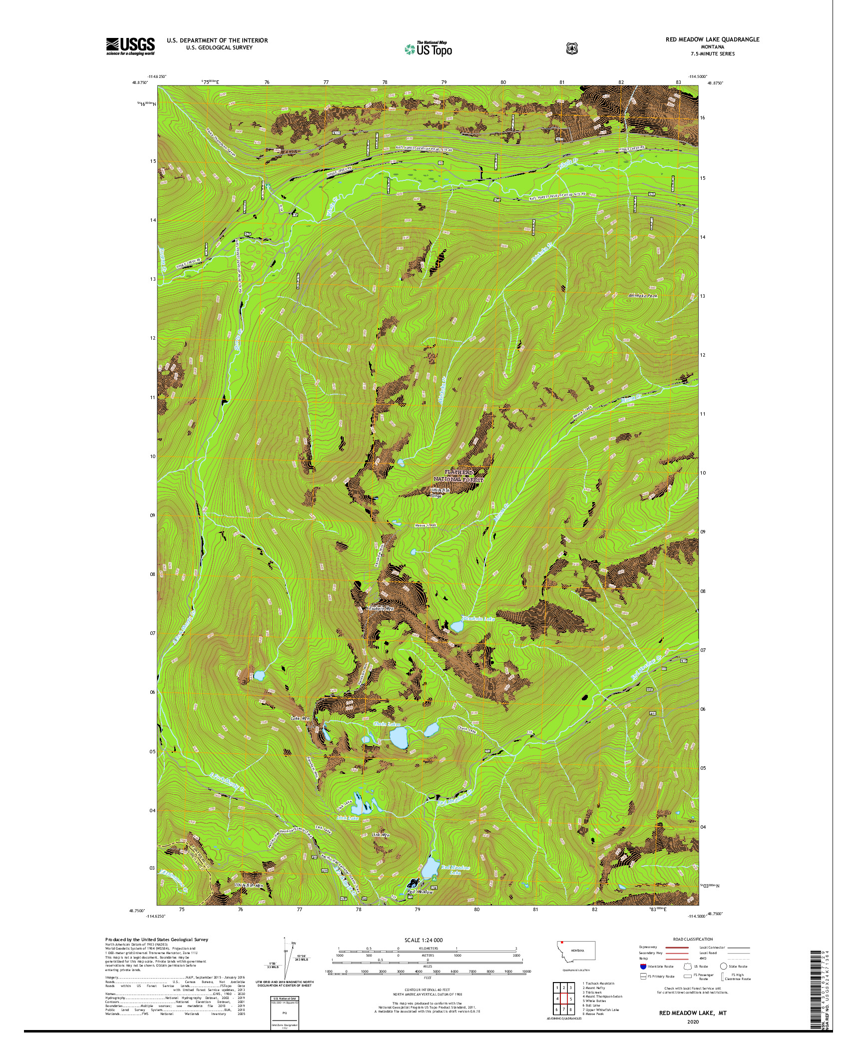 USGS US TOPO 7.5-MINUTE MAP FOR RED MEADOW LAKE, MT 2020