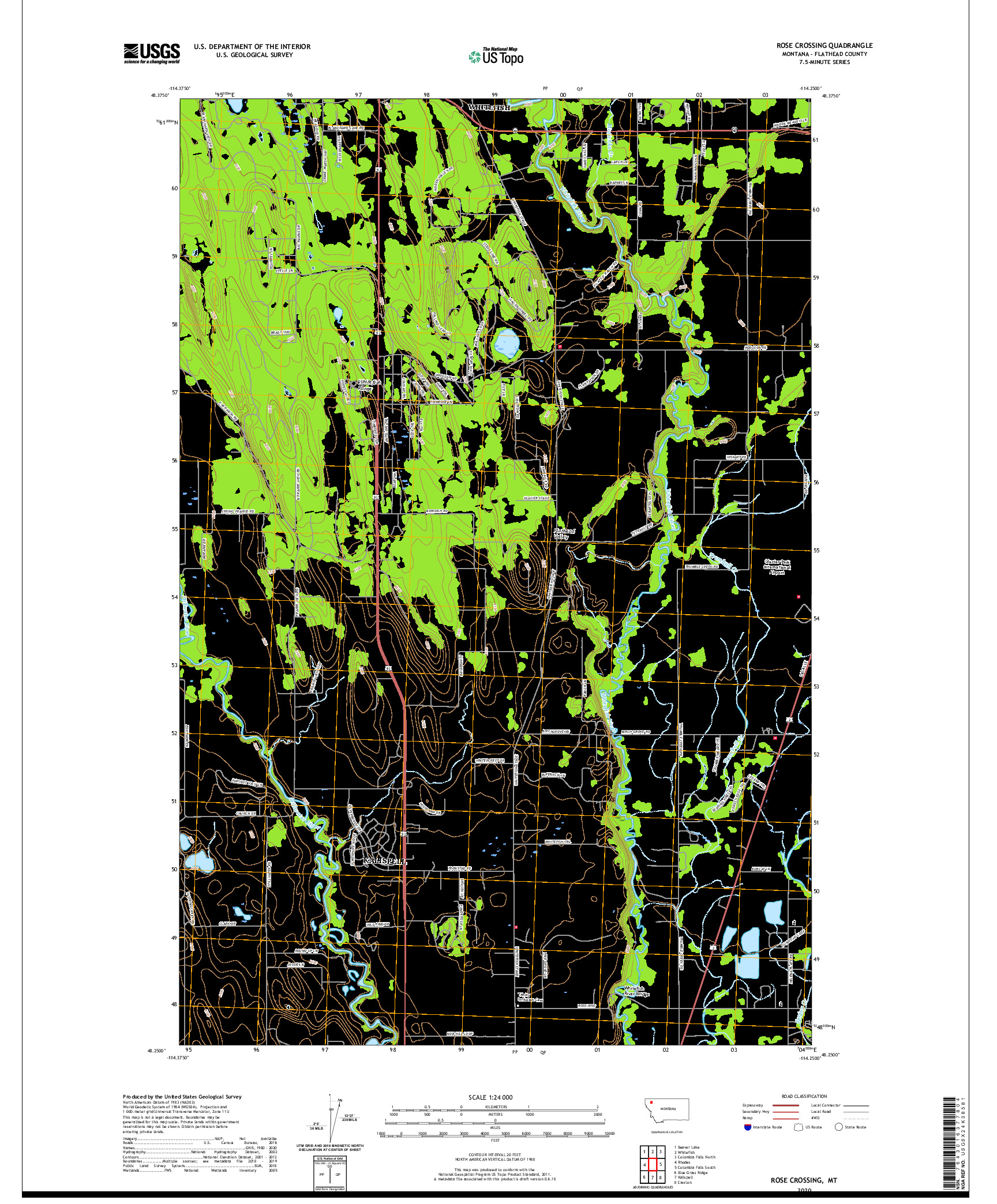 USGS US TOPO 7.5-MINUTE MAP FOR ROSE CROSSING, MT 2020