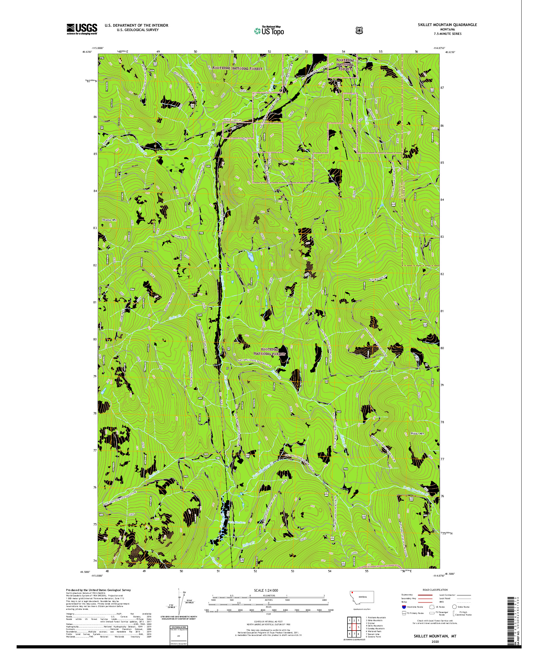 USGS US TOPO 7.5-MINUTE MAP FOR SKILLET MOUNTAIN, MT 2020