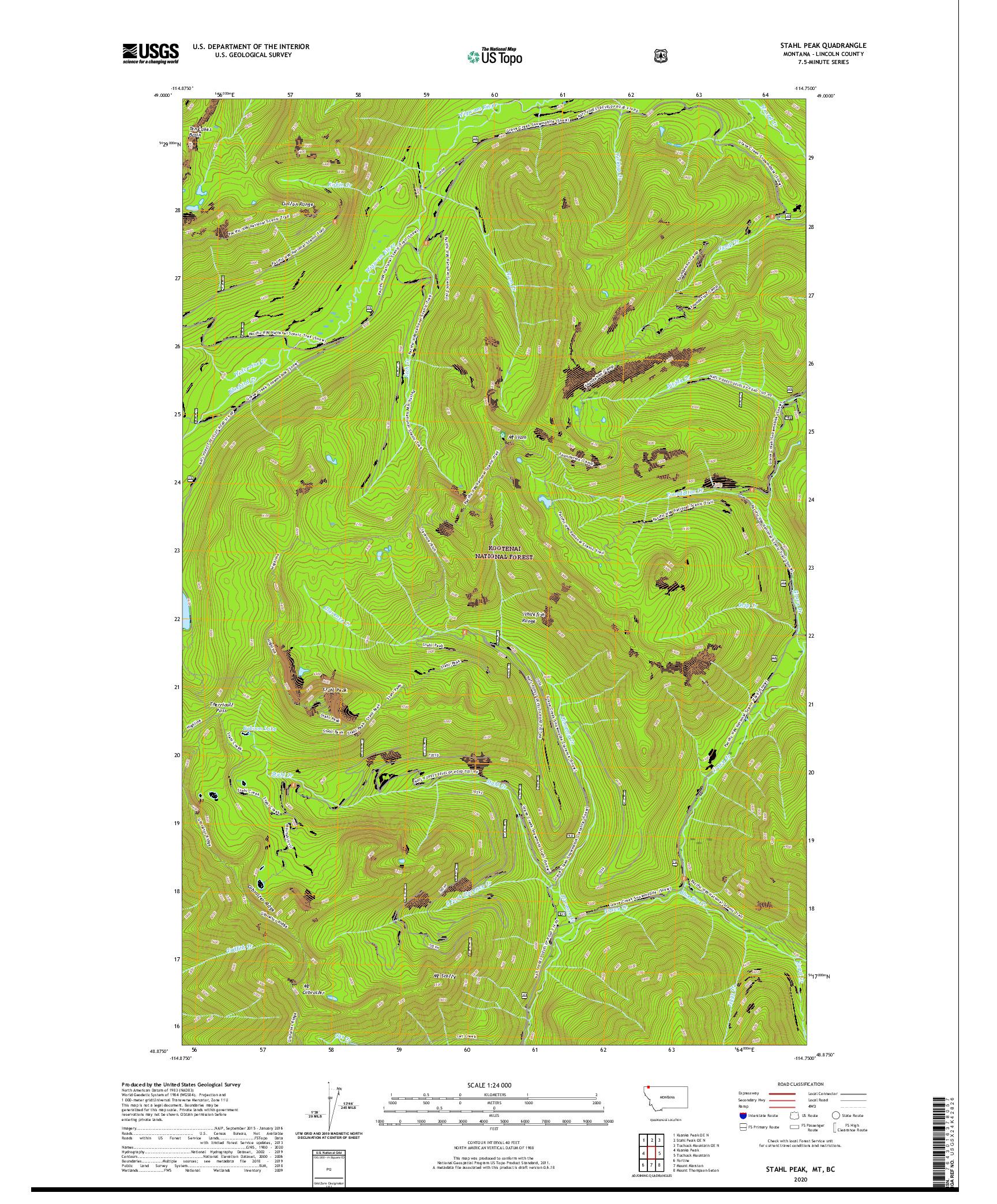 USGS US TOPO 7.5-MINUTE MAP FOR STAHL PEAK, MT,BC 2020