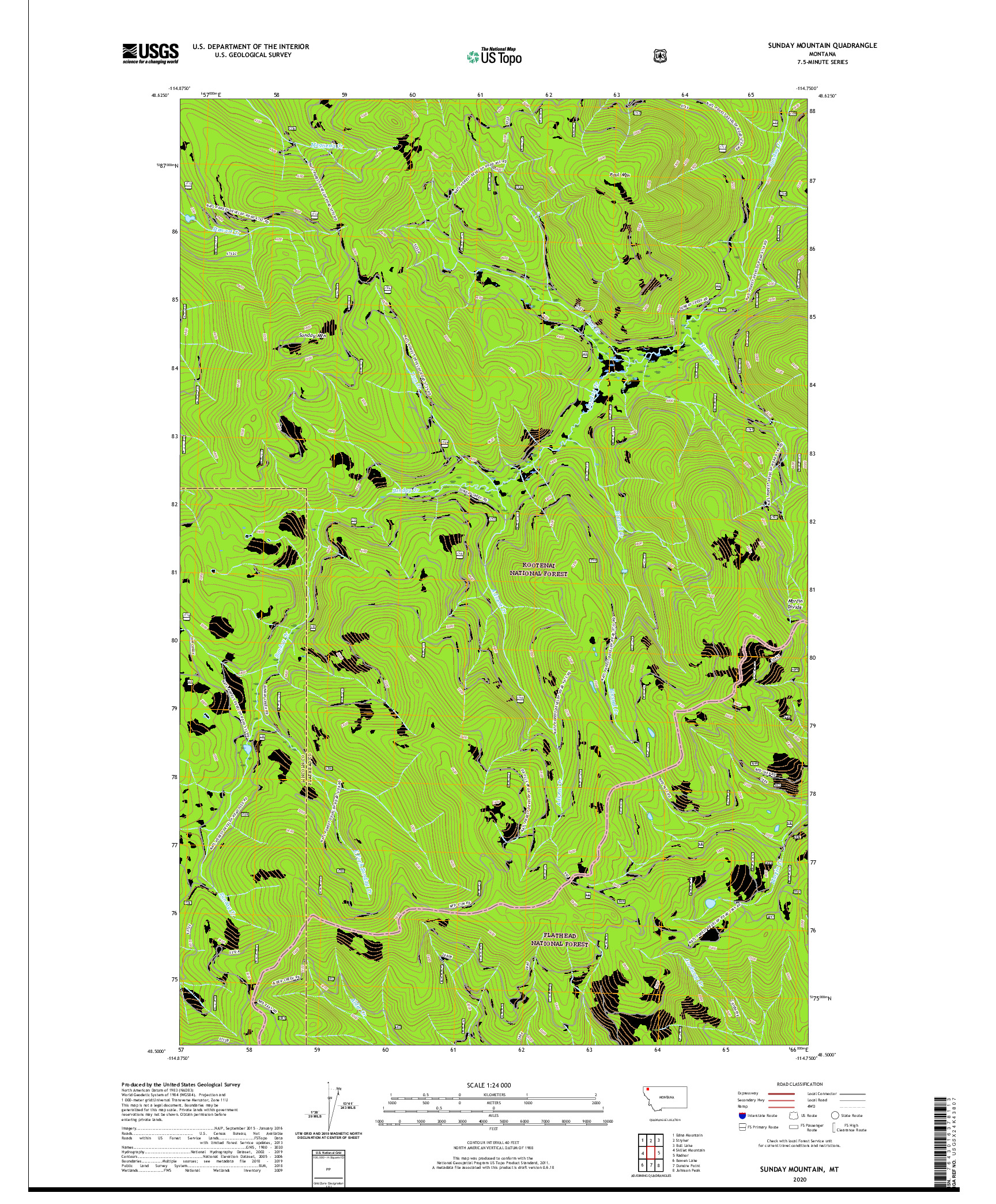 USGS US TOPO 7.5-MINUTE MAP FOR SUNDAY MOUNTAIN, MT 2020