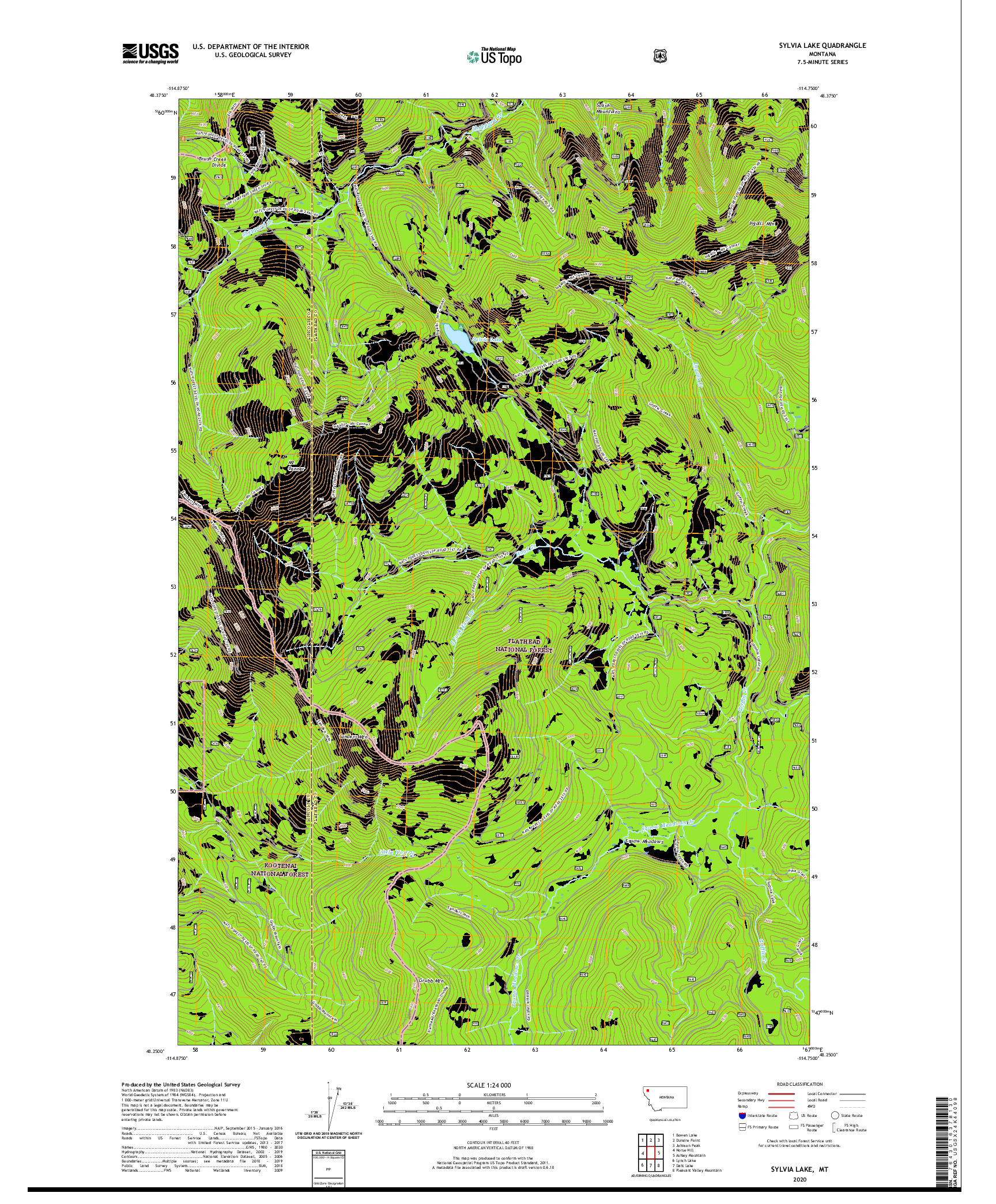 USGS US TOPO 7.5-MINUTE MAP FOR SYLVIA LAKE, MT 2020