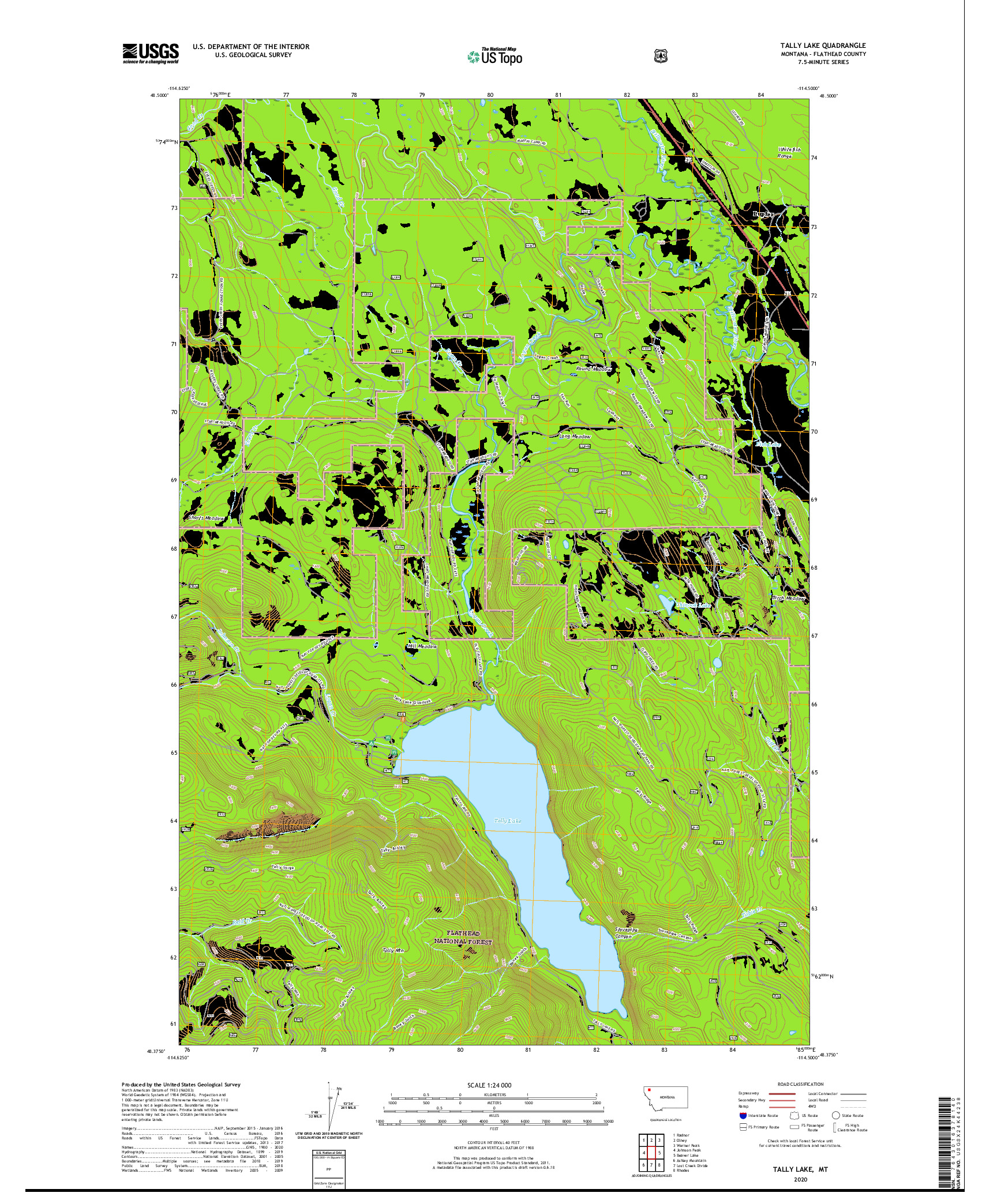 USGS US TOPO 7.5-MINUTE MAP FOR TALLY LAKE, MT 2020