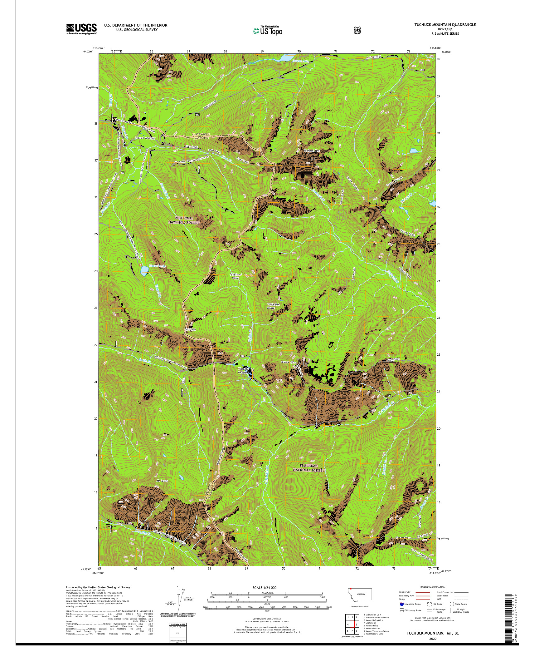 USGS US TOPO 7.5-MINUTE MAP FOR TUCHUCK MOUNTAIN, MT,BC 2020