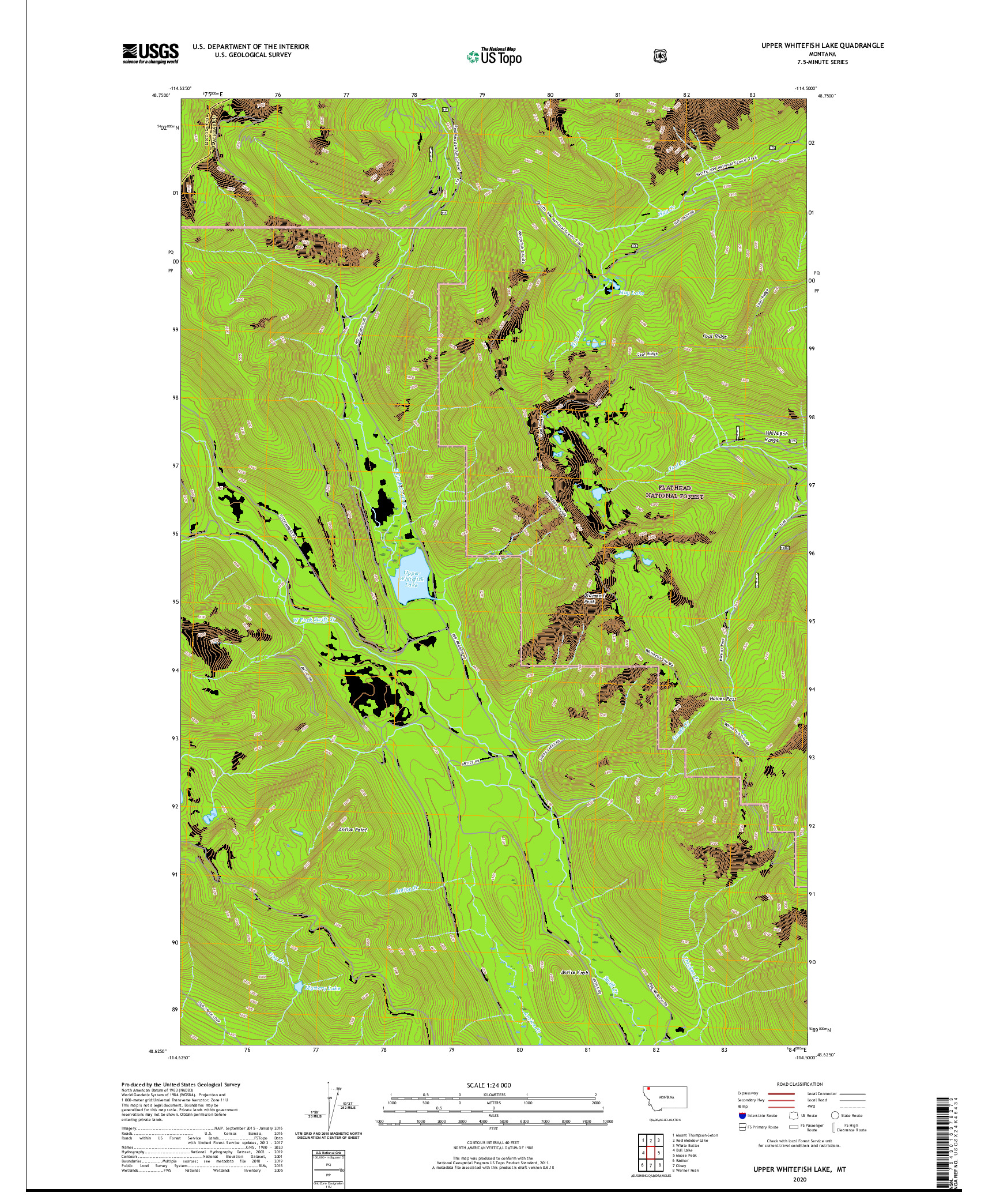 USGS US TOPO 7.5-MINUTE MAP FOR UPPER WHITEFISH LAKE, MT 2020
