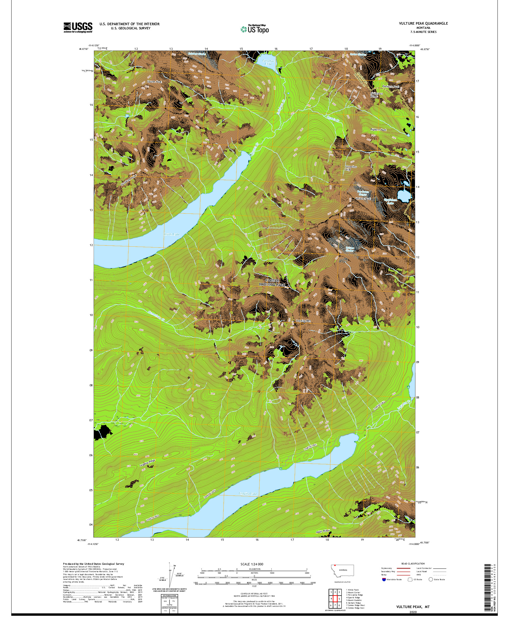 USGS US TOPO 7.5-MINUTE MAP FOR VULTURE PEAK, MT 2020