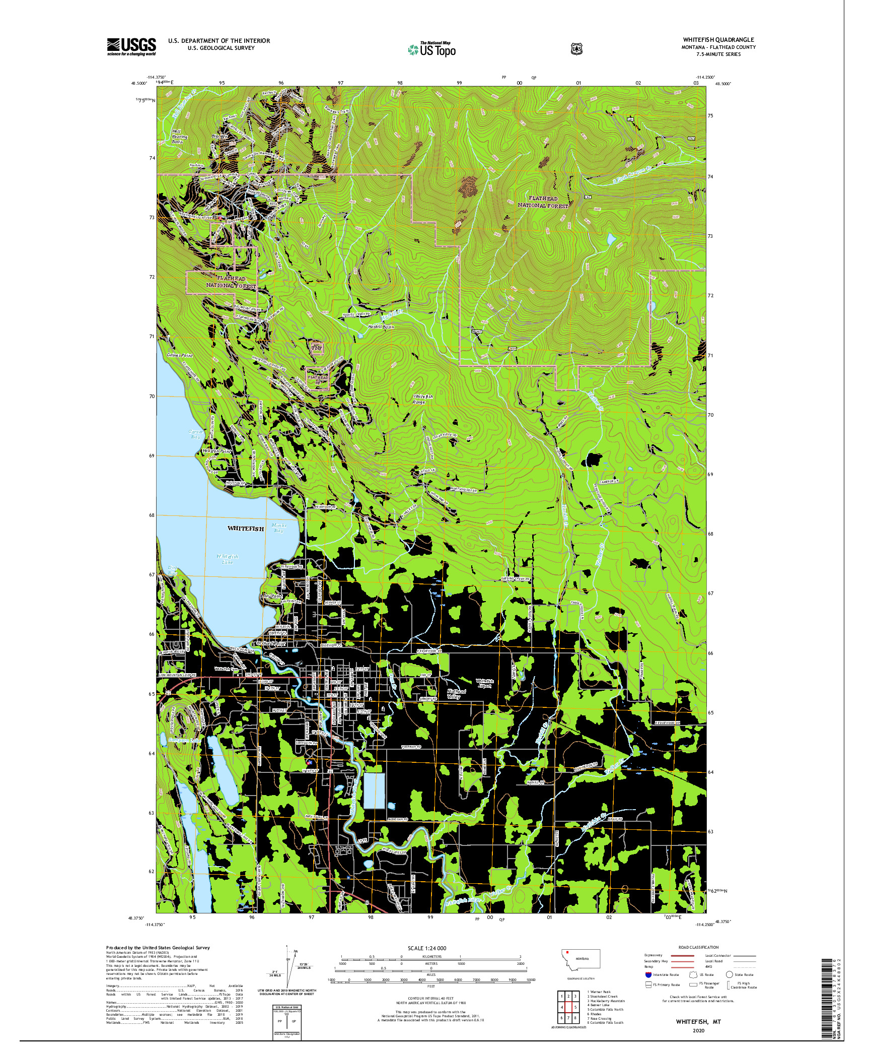 USGS US TOPO 7.5-MINUTE MAP FOR WHITEFISH, MT 2020