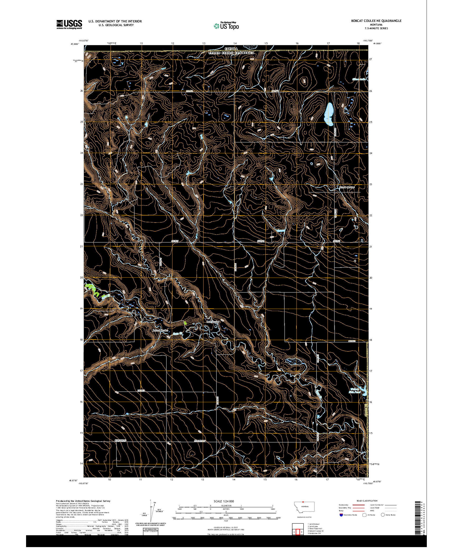 USGS US TOPO 7.5-MINUTE MAP FOR BOBCAT COULEE NE, MT,AB 2020