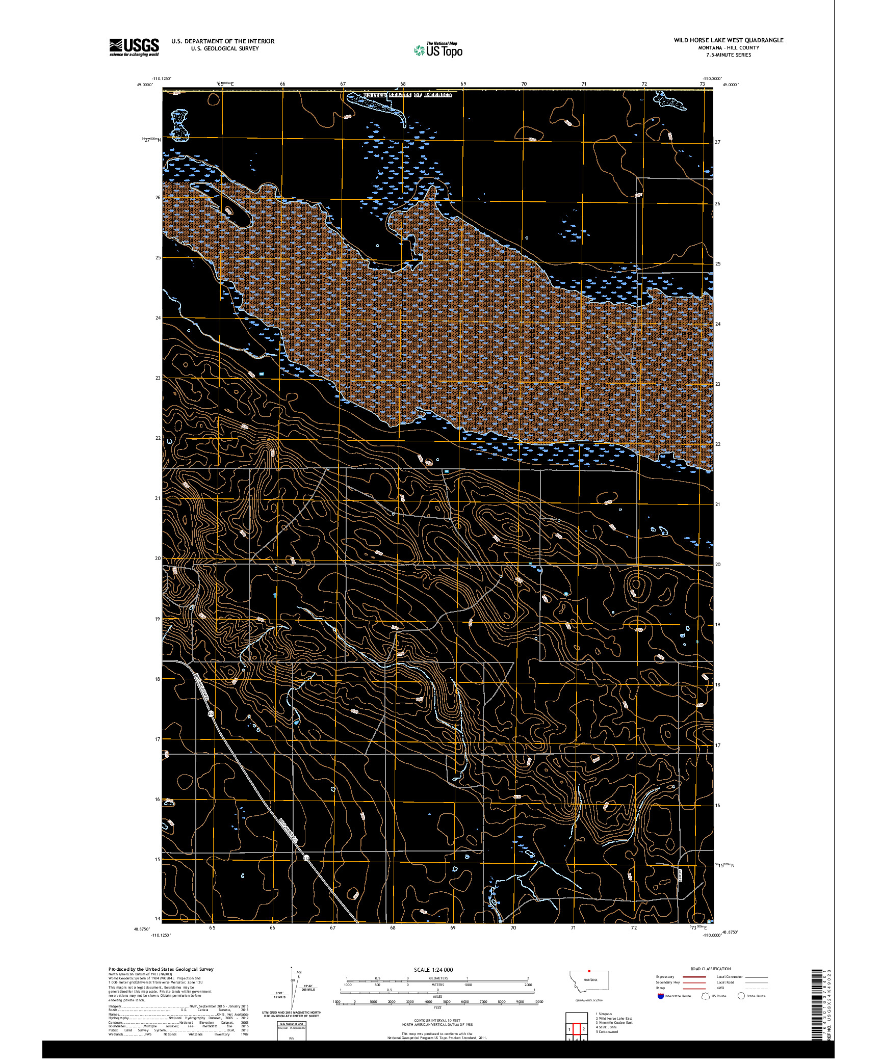 USGS US TOPO 7.5-MINUTE MAP FOR WILD HORSE LAKE WEST, MT,AB 2020