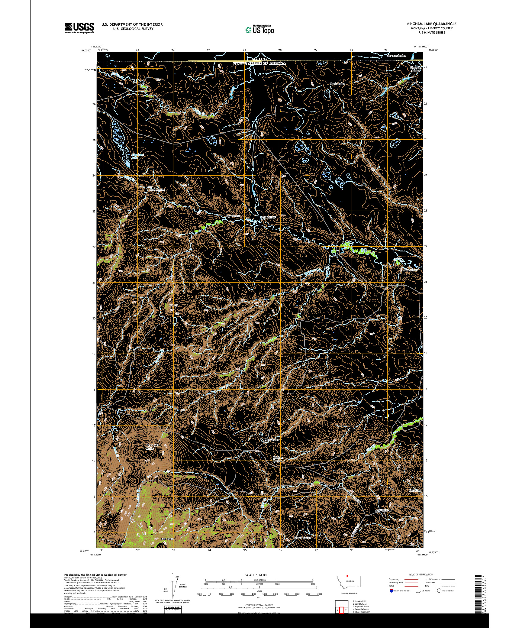 USGS US TOPO 7.5-MINUTE MAP FOR BINGHAM LAKE, MT,AB 2020