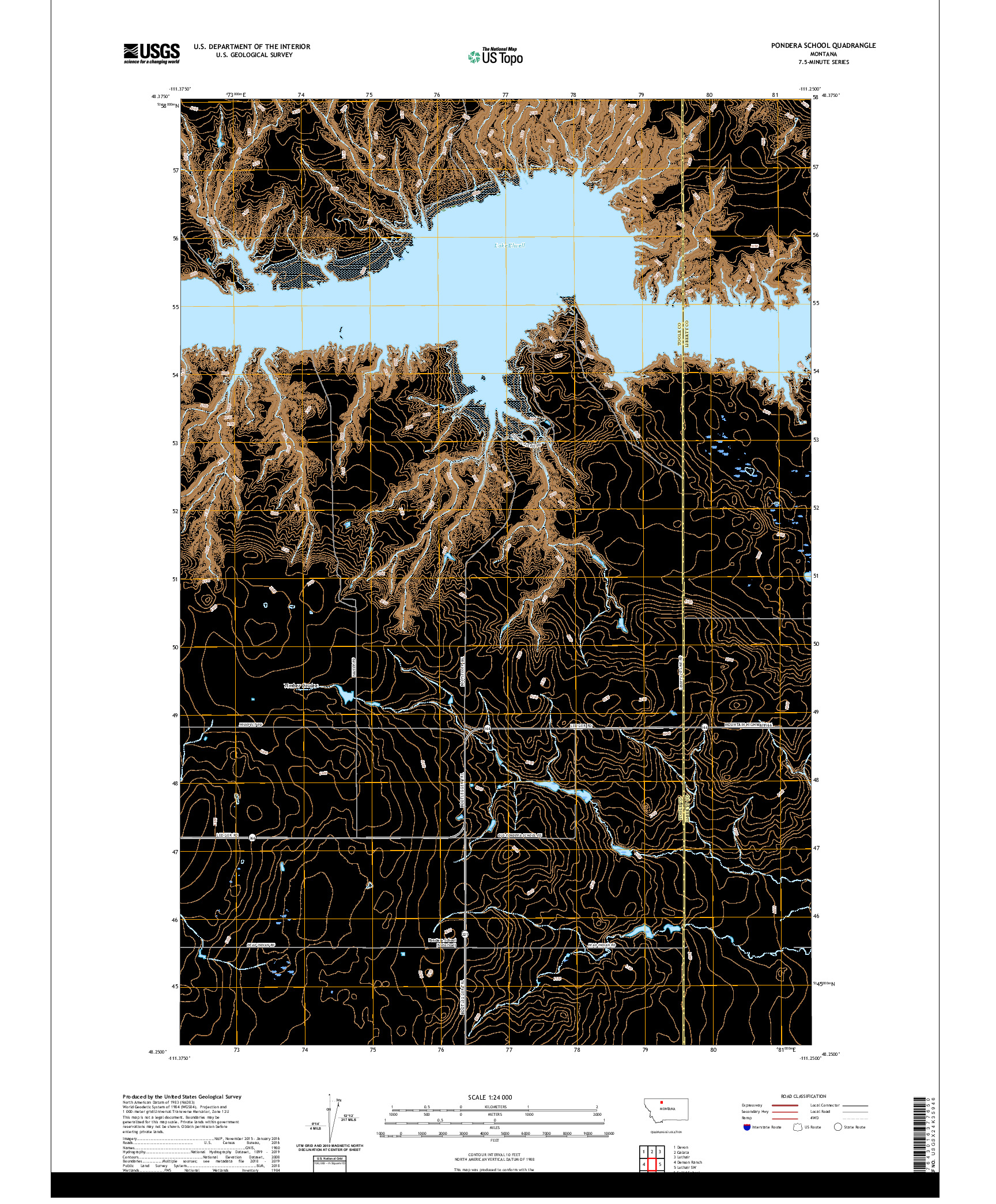 USGS US TOPO 7.5-MINUTE MAP FOR PONDERA SCHOOL, MT 2020