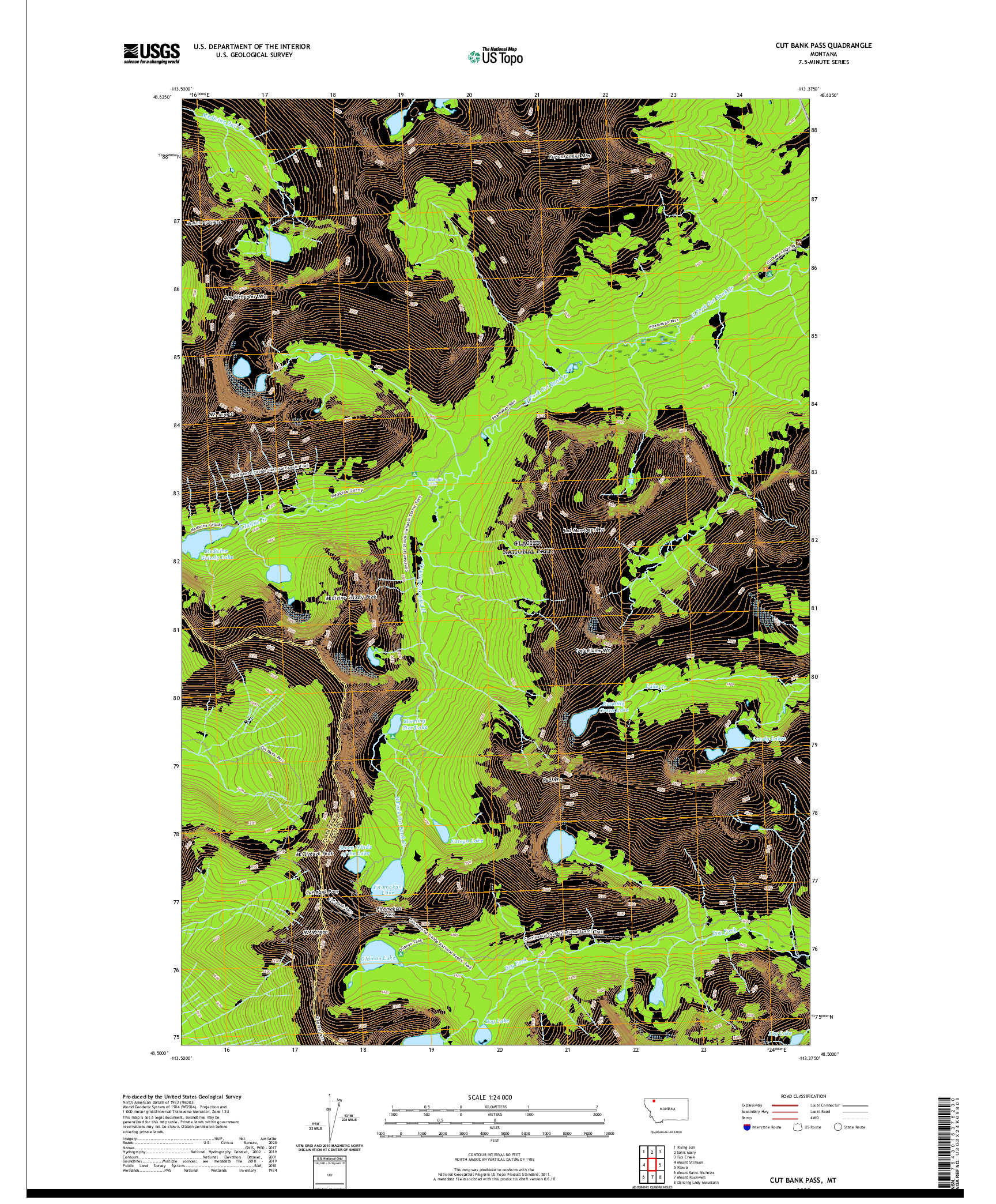 USGS US TOPO 7.5-MINUTE MAP FOR CUT BANK PASS, MT 2020