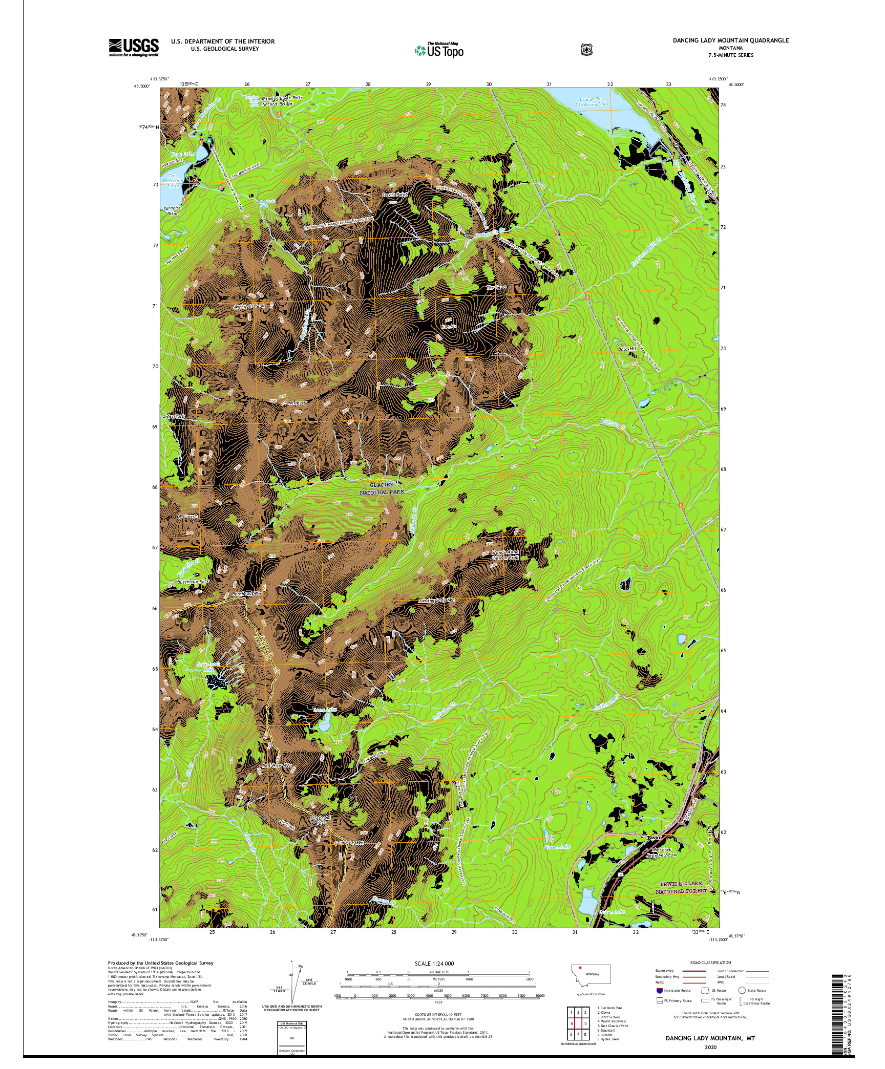USGS US TOPO 7.5-MINUTE MAP FOR DANCING LADY MOUNTAIN, MT 2020