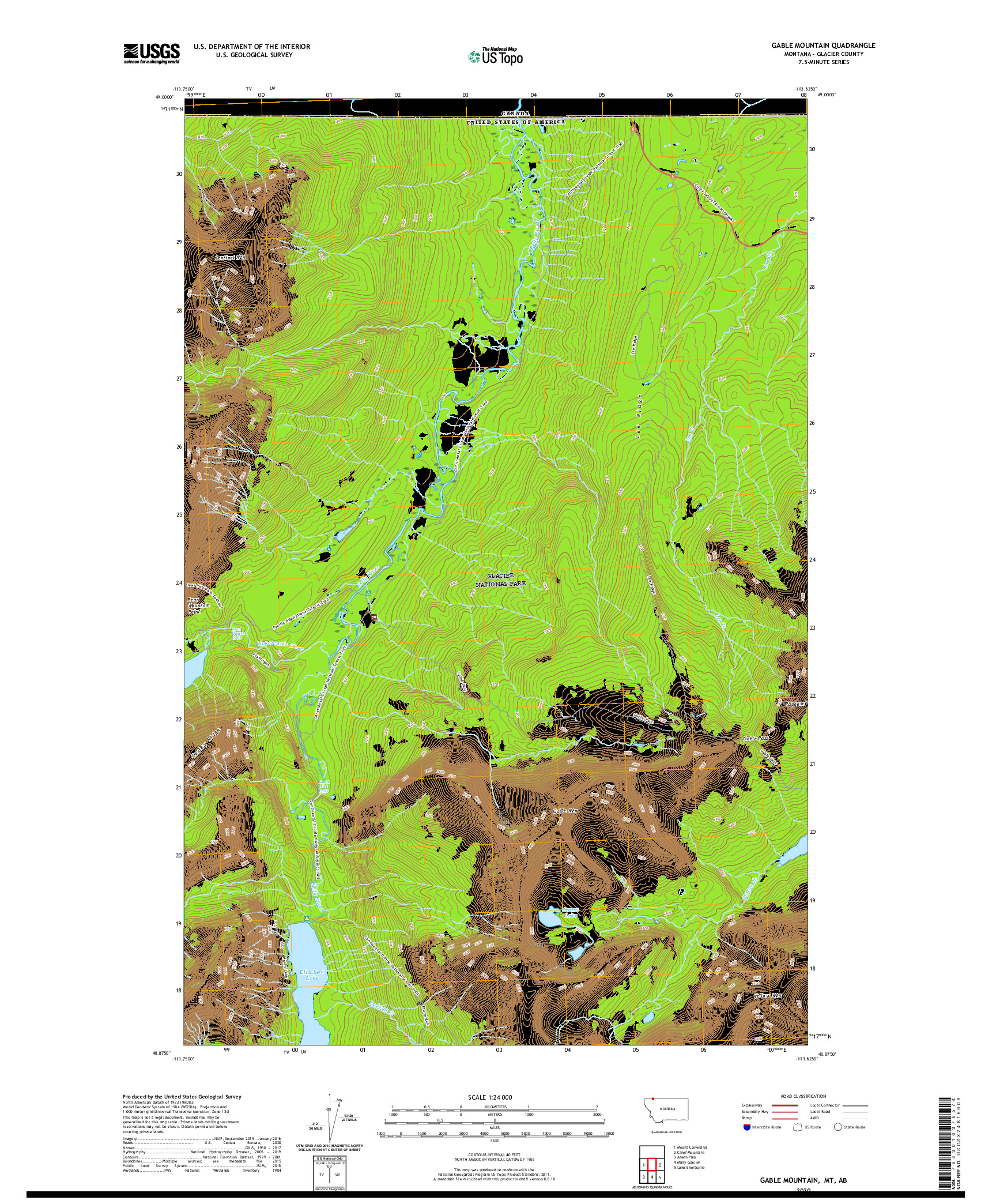 USGS US TOPO 7.5-MINUTE MAP FOR GABLE MOUNTAIN, MT,AB 2020