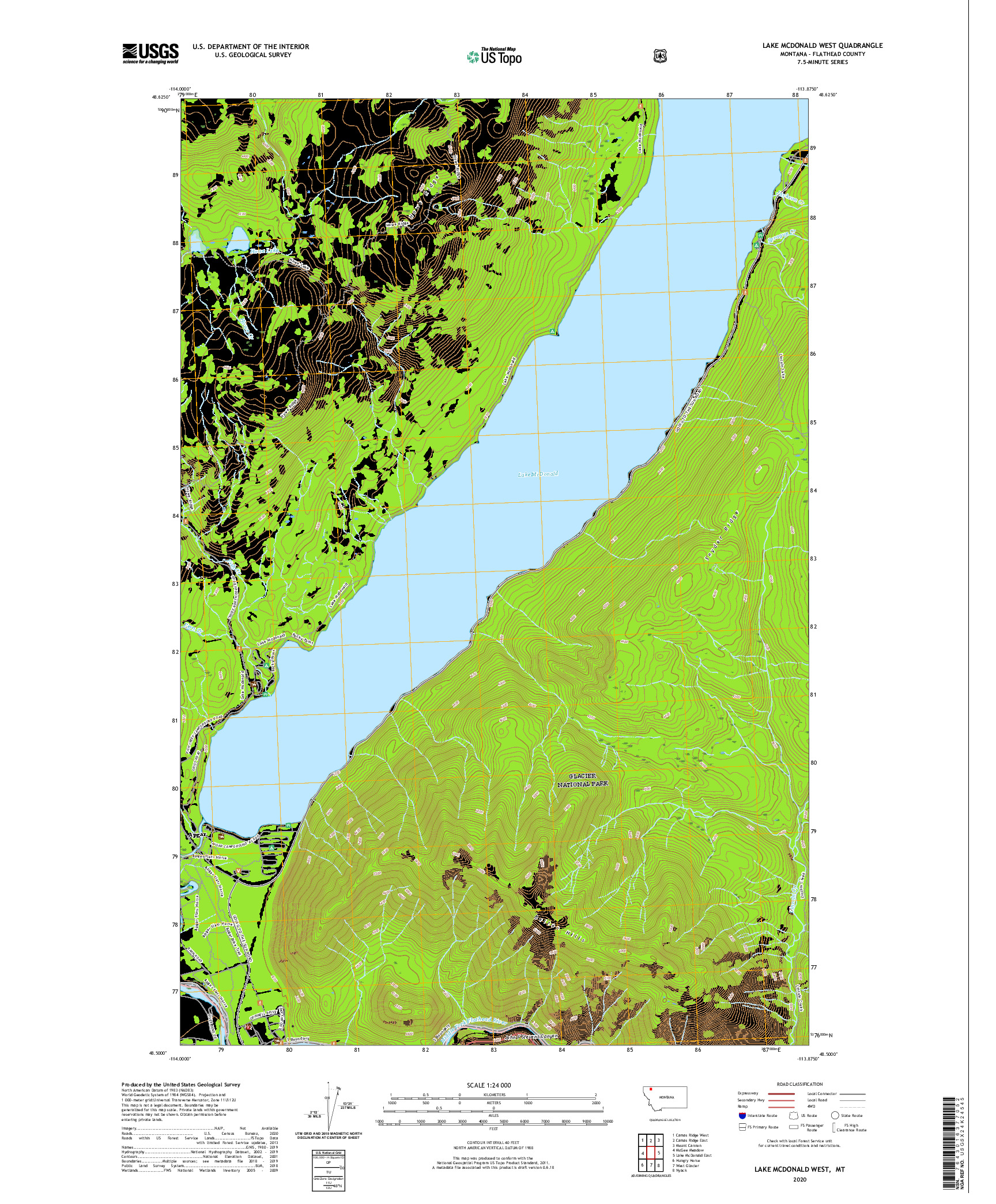 USGS US TOPO 7.5-MINUTE MAP FOR LAKE MCDONALD WEST, MT 2020