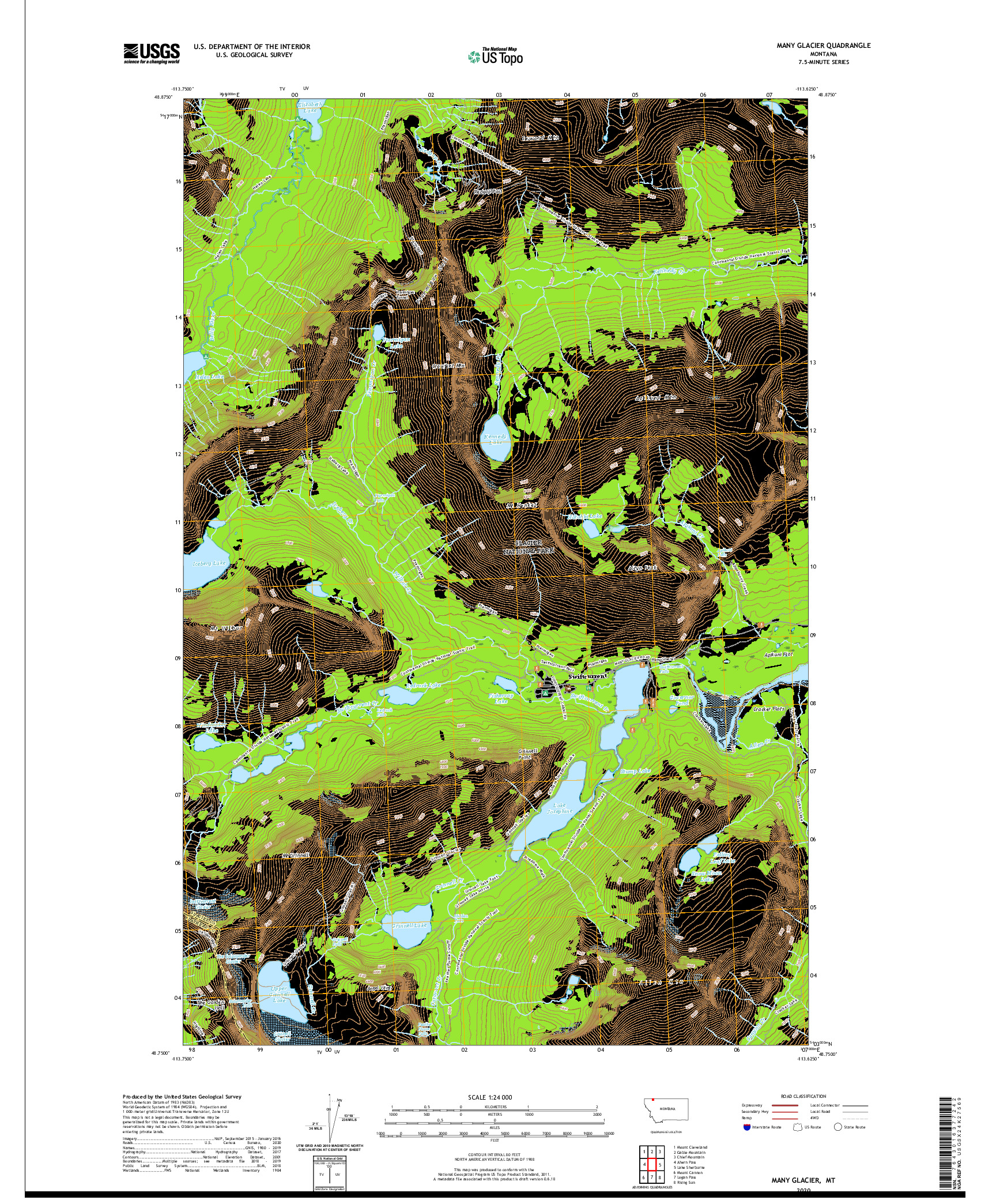 USGS US TOPO 7.5-MINUTE MAP FOR MANY GLACIER, MT 2020