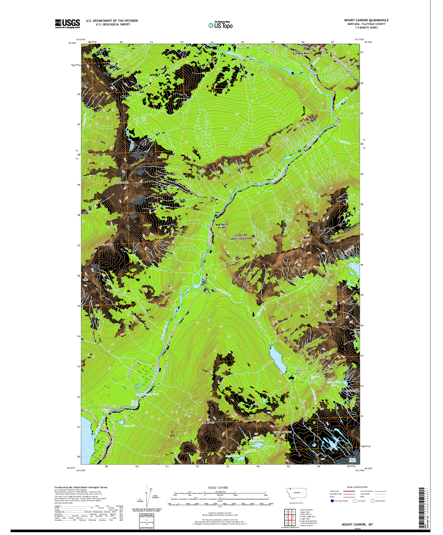 USGS US TOPO 7.5-MINUTE MAP FOR MOUNT CANNON, MT 2020